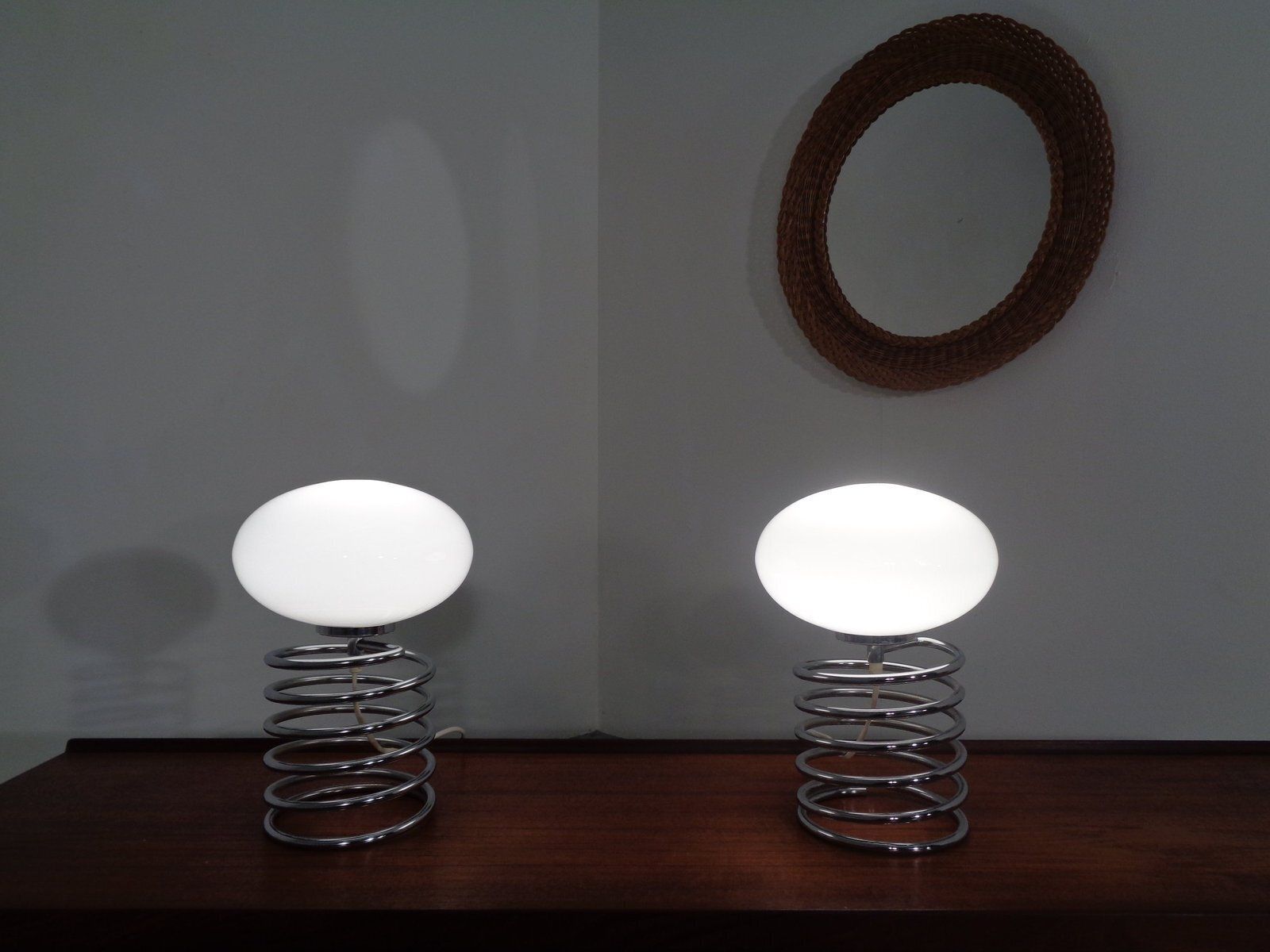 Opaline Glass And Chrome Spiral Table Lamp By Ingo Maurer For Honsel, Germany, 1970s photo Lighting