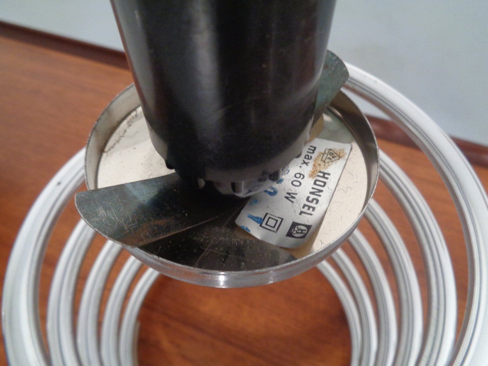 Lighting Opaline Glass And Chrome Spiral Table Lamp By Ingo Maurer For Honsel, Germany, 1970s photo