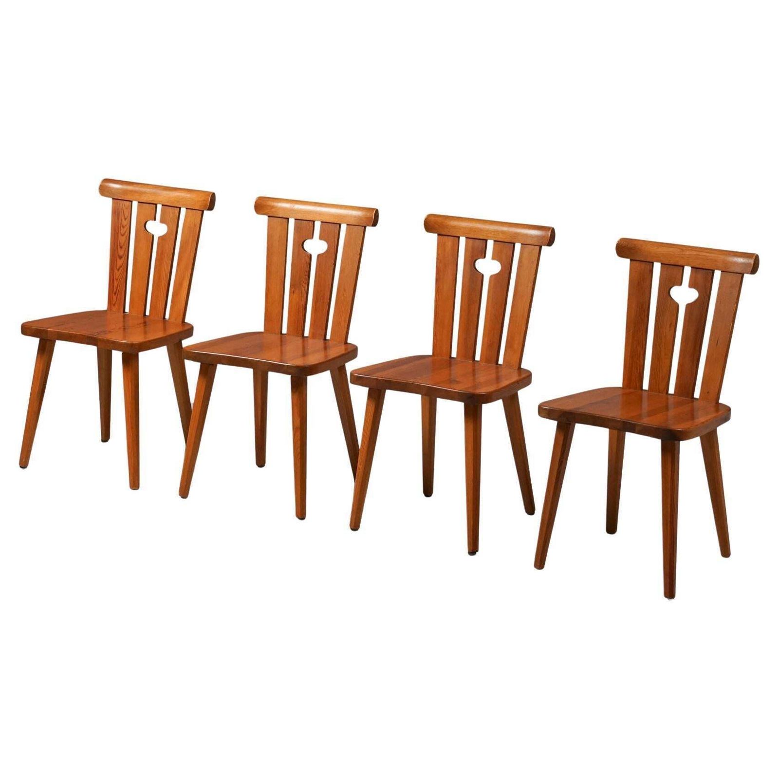 Set Of Four Scandinavian Modern Pine Chairs, Göran Malmvall, Sweden, 1970s