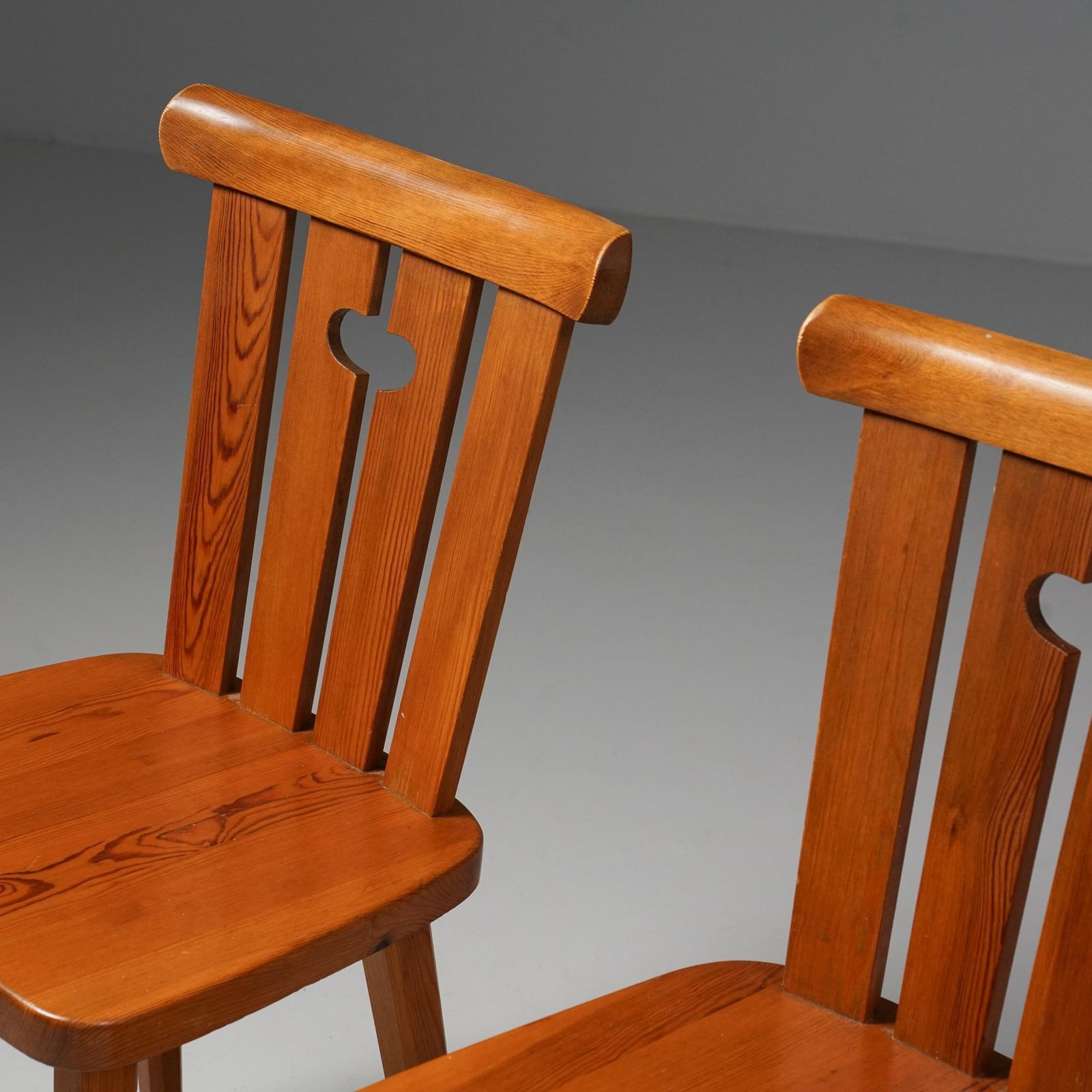 Set Of Four Scandinavian Modern Pine Chairs, Göran Malmvall, Sweden, 1970s photo for sale