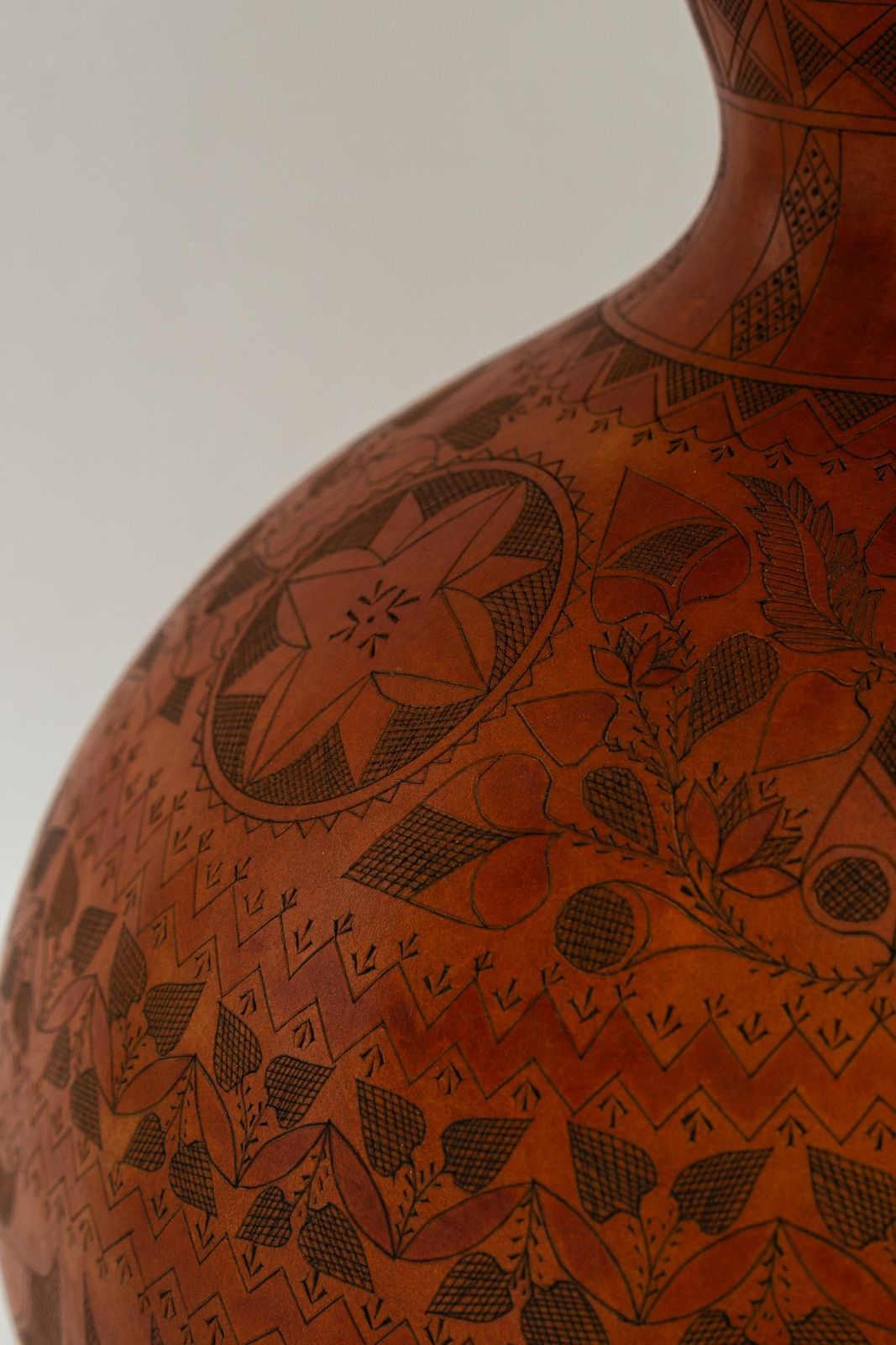 photo for sale Art Deco Table Lamp With A Sort Of Pumpkin Hand Engraved With Fabric Shade 1920s