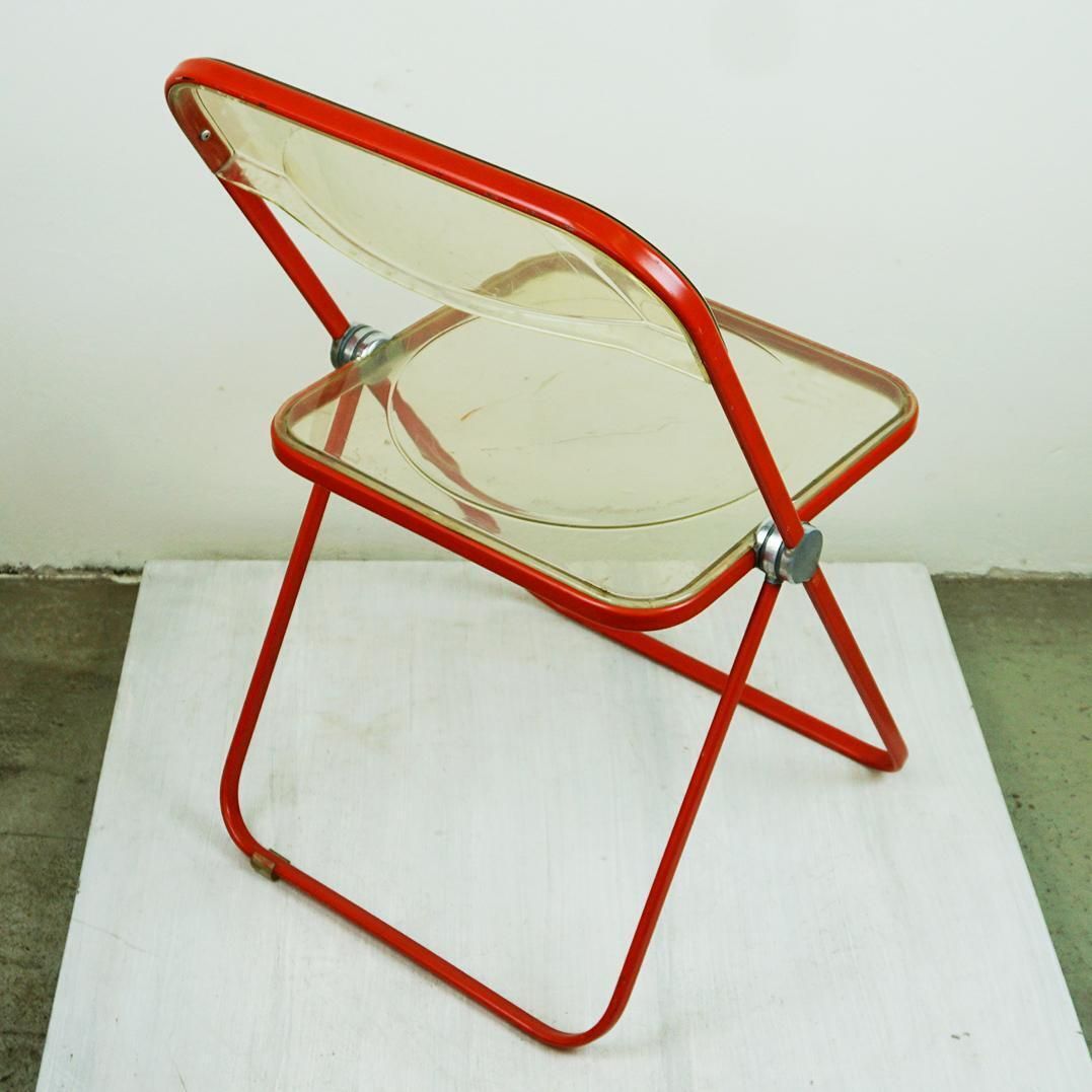 Red Plia Lucite Folding Chair By G. Piretti For Castelli Italy photo vintage