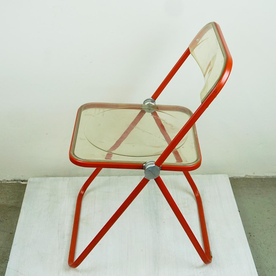 Furniture Red Plia Lucite Folding Chair By G. Piretti For Castelli Italy photo
