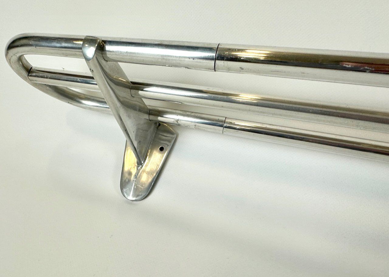 Long Bauhaus Wall Mounted Shelf In Tubular Aluminum, 1940s photo vinterior