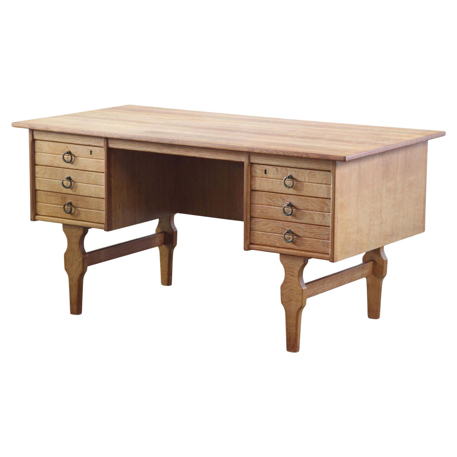 Vintage Mid Century Solid Oak Desk With 6 Drawers, Kjærnulf Style, Denmark 1960s
