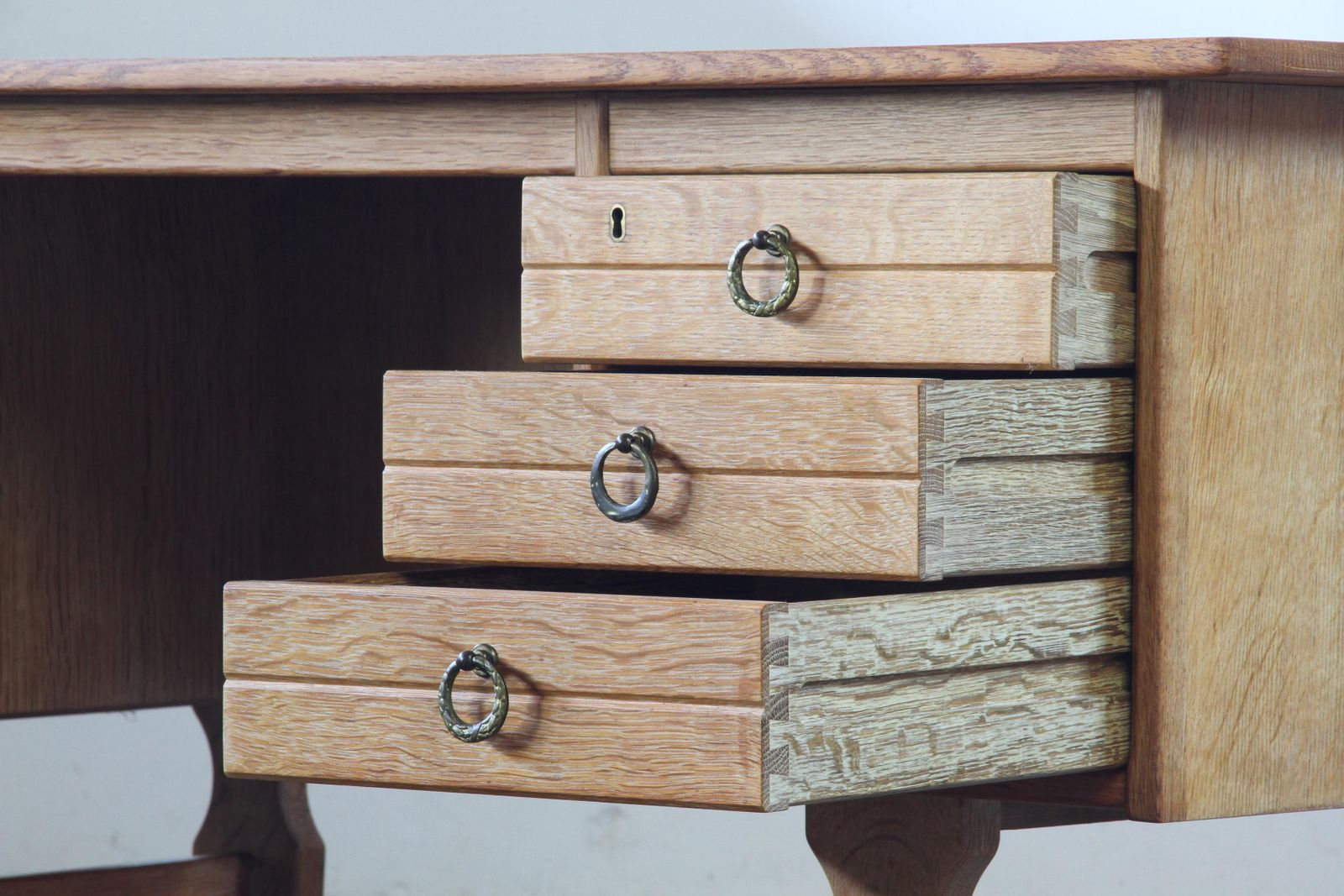 Vintage Mid Century Solid Oak Desk With 6 Drawers, Kjærnulf Style, Denmark 1960s photo for sale