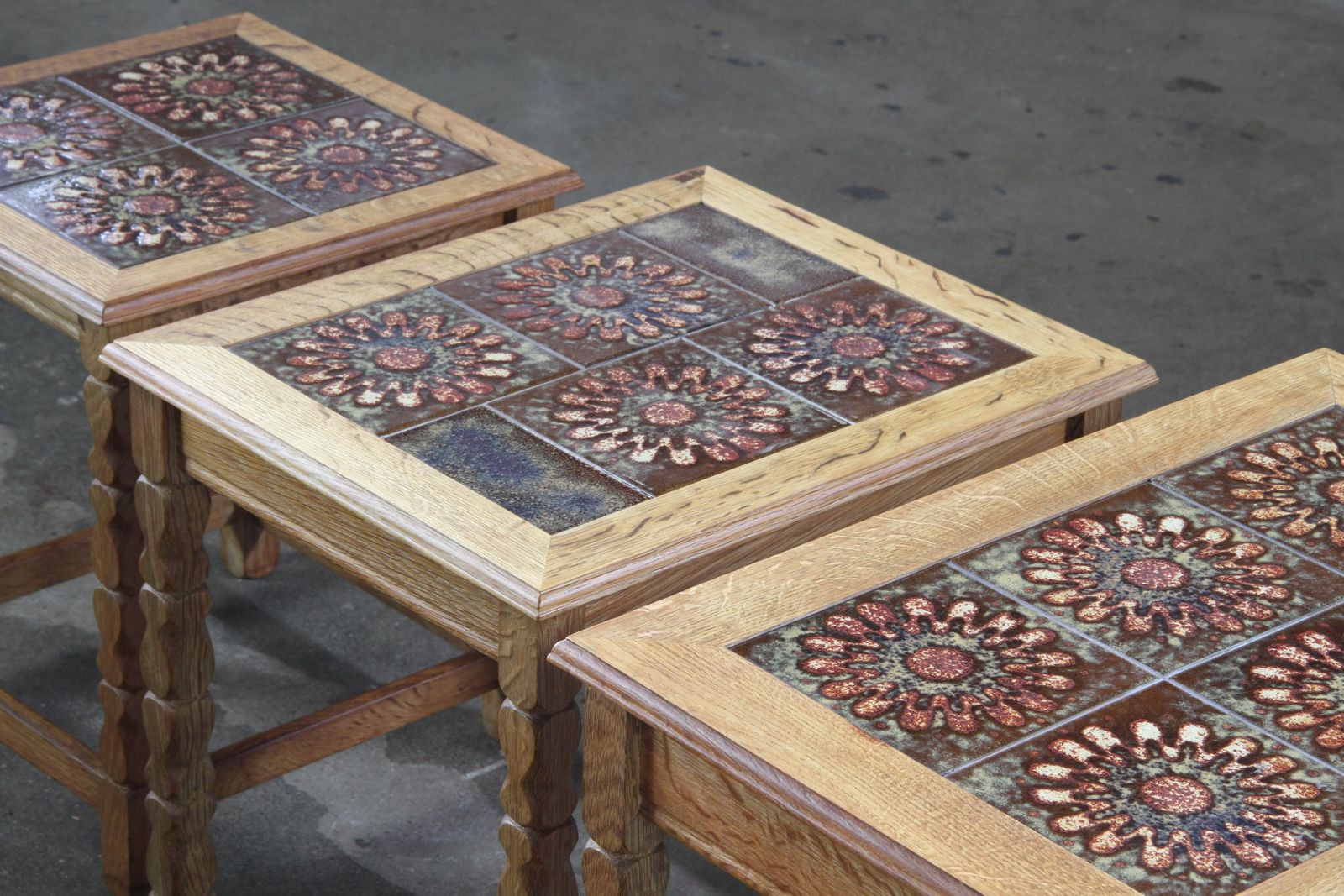 photo vinterior Vintage 60s Danish Brutalist Oak Nesting Tables In The Style Of Henning Kjærnulf