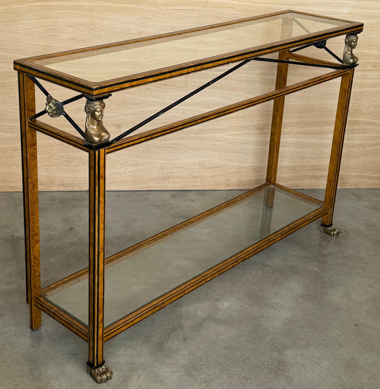 Maison Jansen Style Neoclassical Brass, Steel & Glass Console, France, C 1960 photo buy