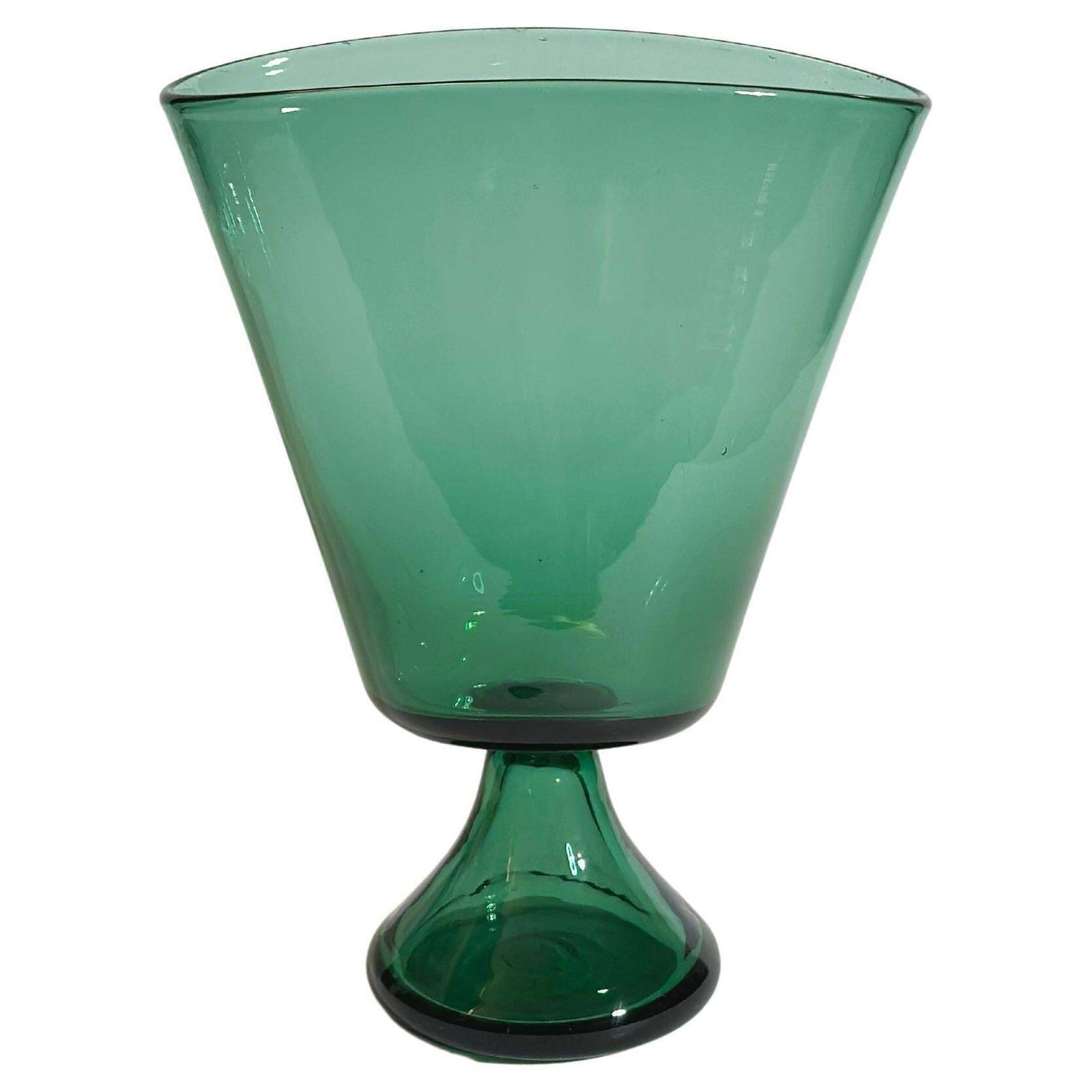 Green Glass Vase, Pedestal Form, Italian Mid Century 1960s