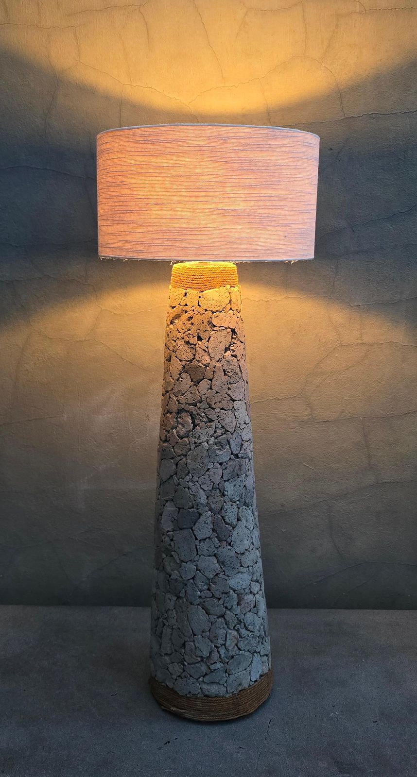 Sculptural Stone Floor Lamp With Rope Detail, Wabi Sabi, 20th Century photo for sale
