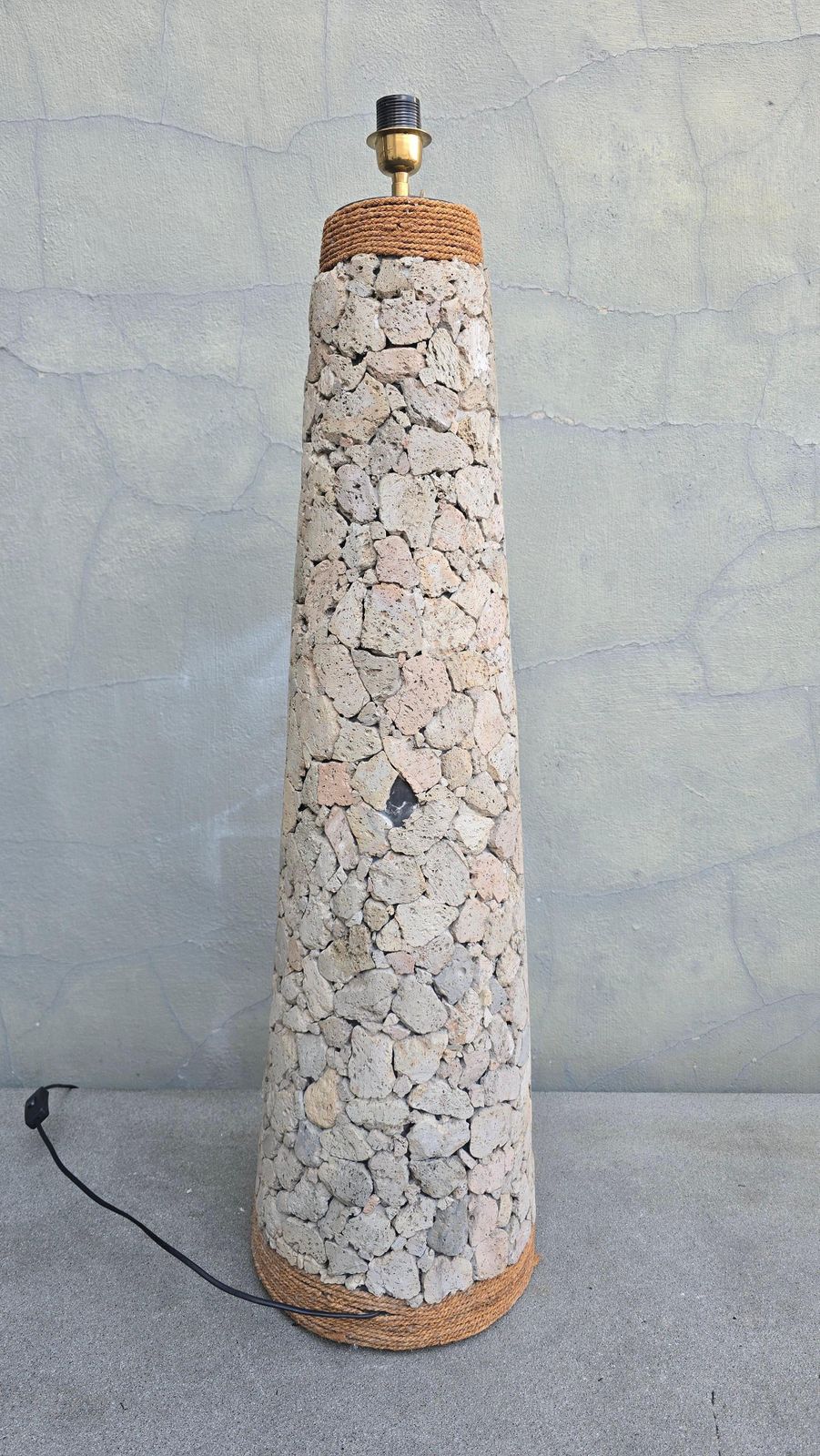Sculptural Stone Floor Lamp With Rope Detail, Wabi Sabi, 20th Century photo vinterior