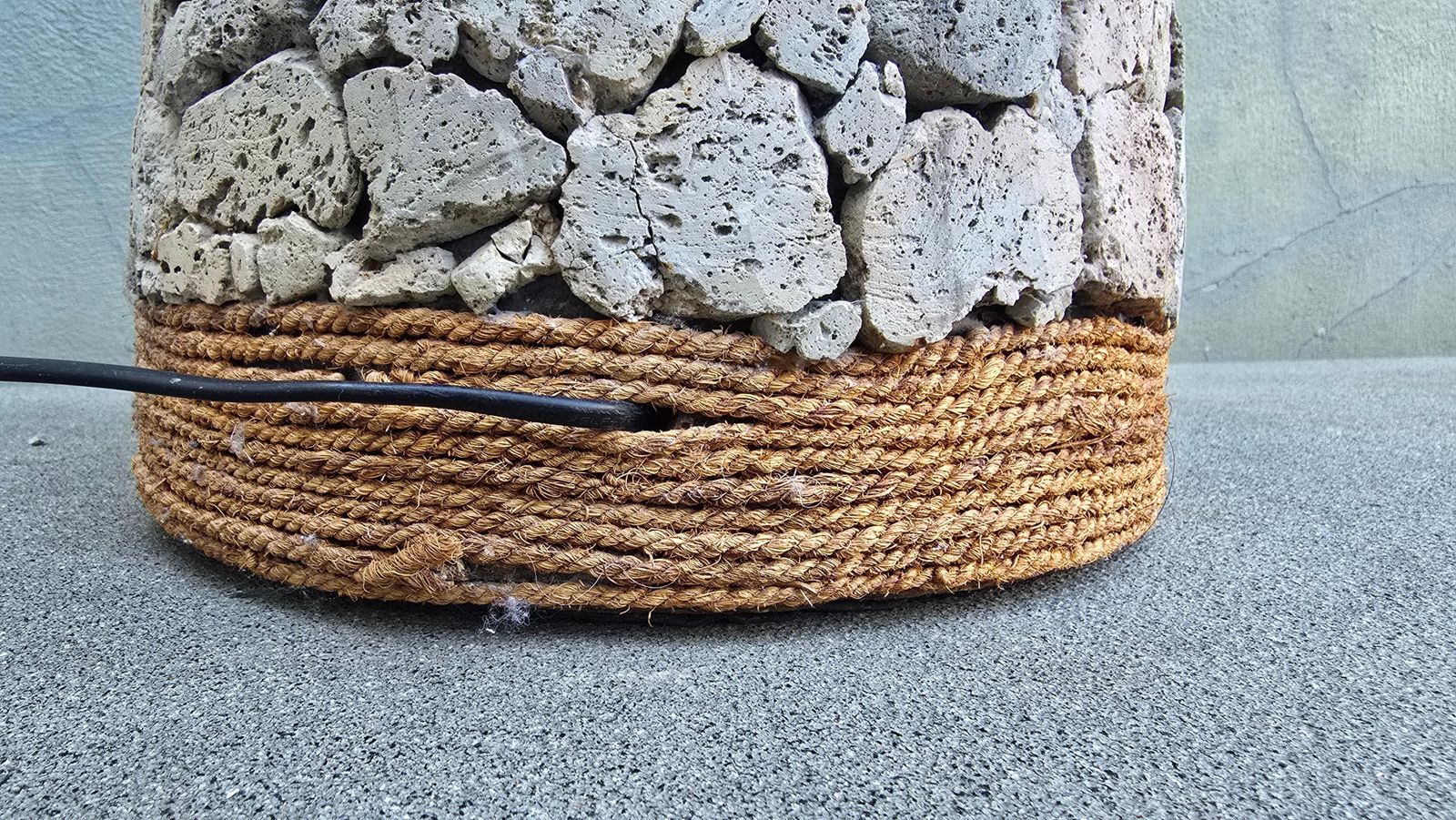 Sculptural Stone Floor Lamp With Rope Detail, Wabi Sabi, 20th Century photo vintage
