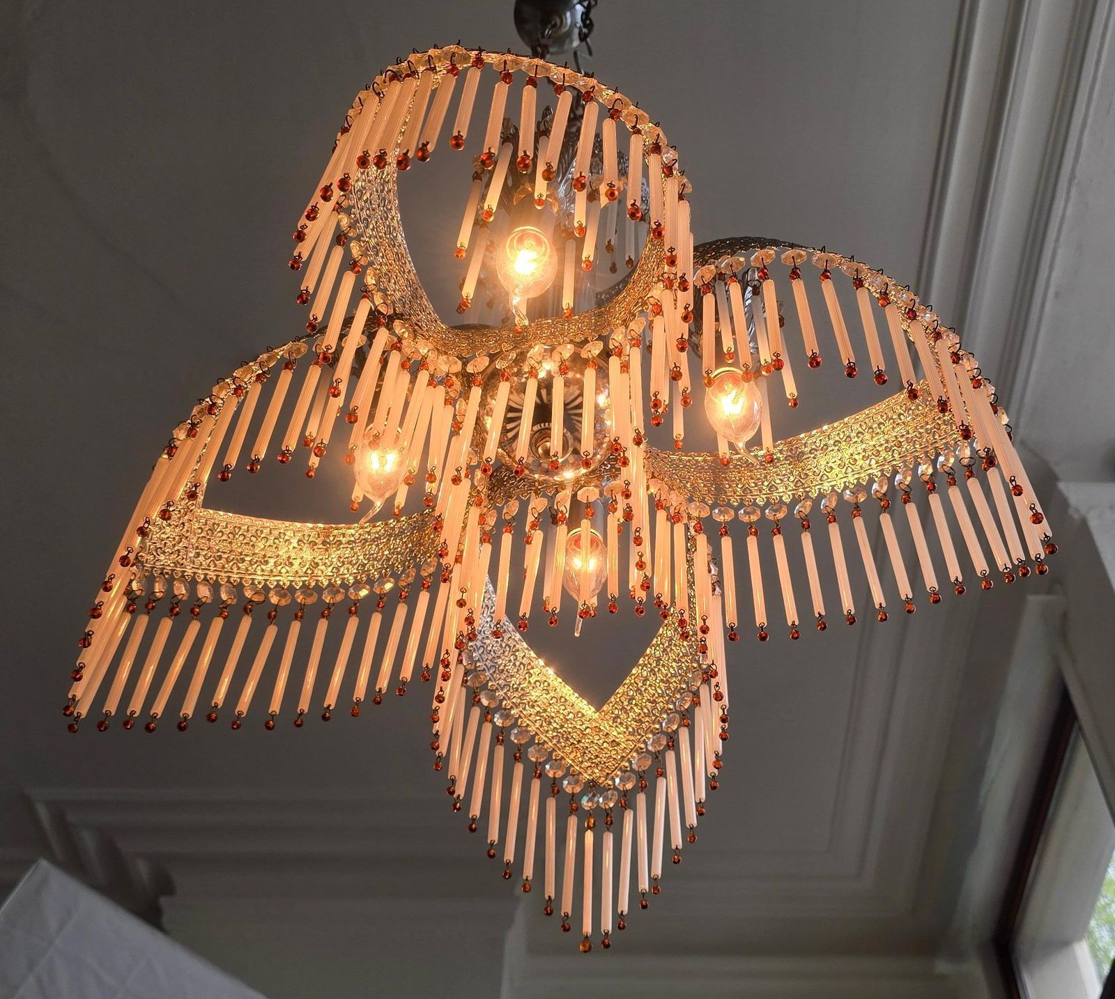 Italian Chandelier With Crystal Drops And Glass Rods, 1970s photo buy