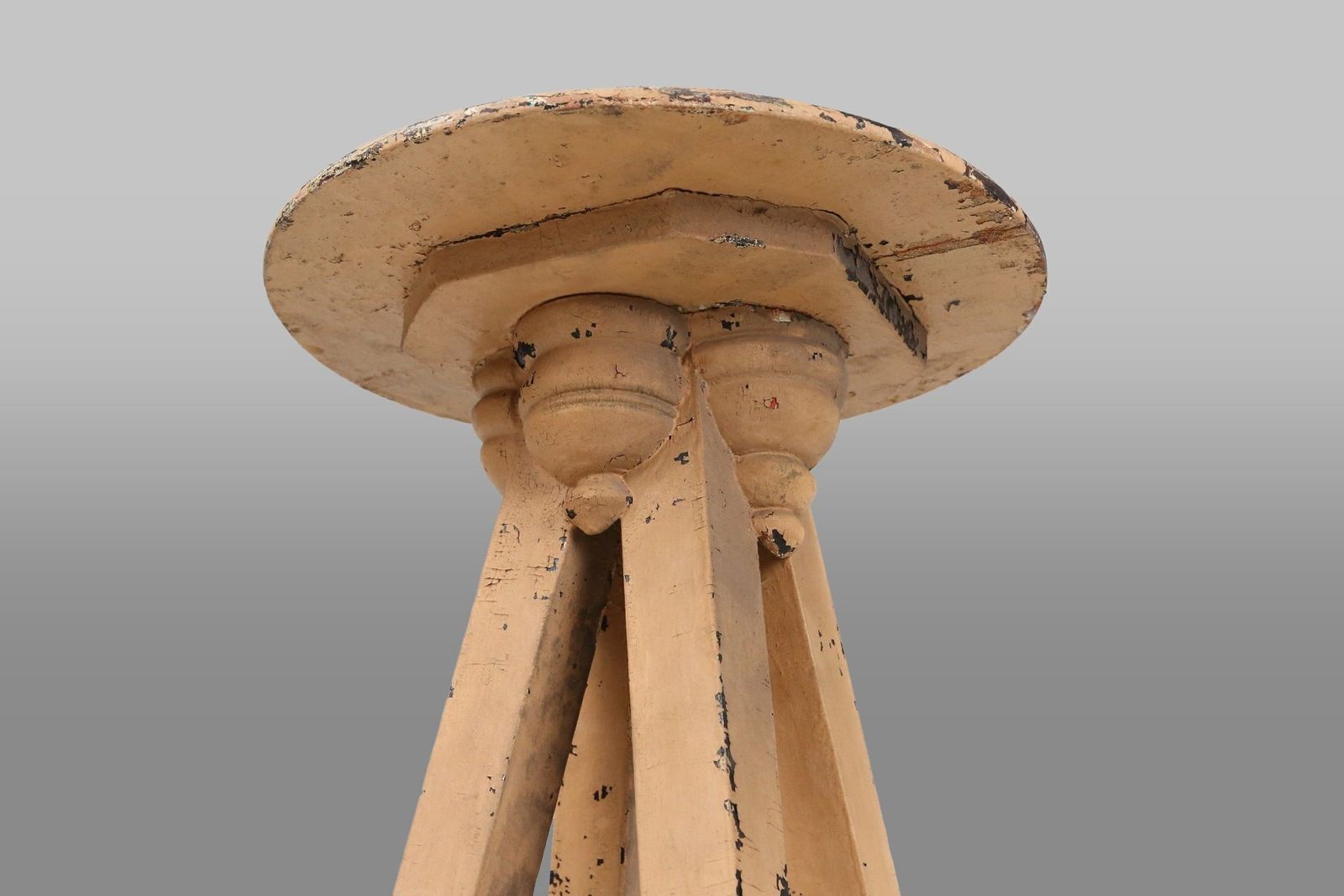 Industrial Painted Wooden Tripod Console Table With Rich Patina, 1890s photo Furniture