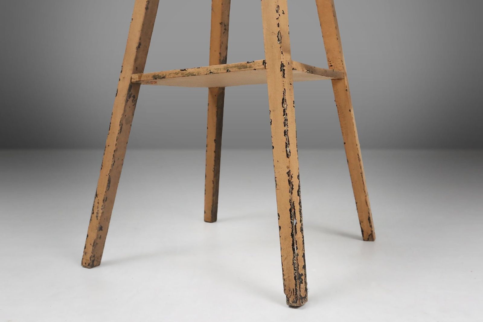 Industrial Painted Wooden Tripod Console Table With Rich Patina, 1890s photo vinterior