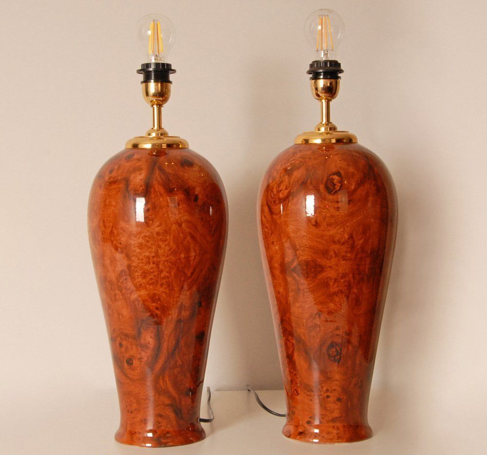 Vintage French Table Lamps In Faux Wood From Maison Charles, 1970s, Set Of 2 photo Lighting