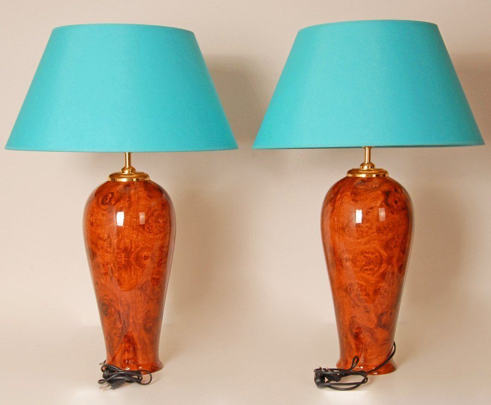 Vintage French Table Lamps In Faux Wood From Maison Charles, 1970s, Set Of 2 photo buy