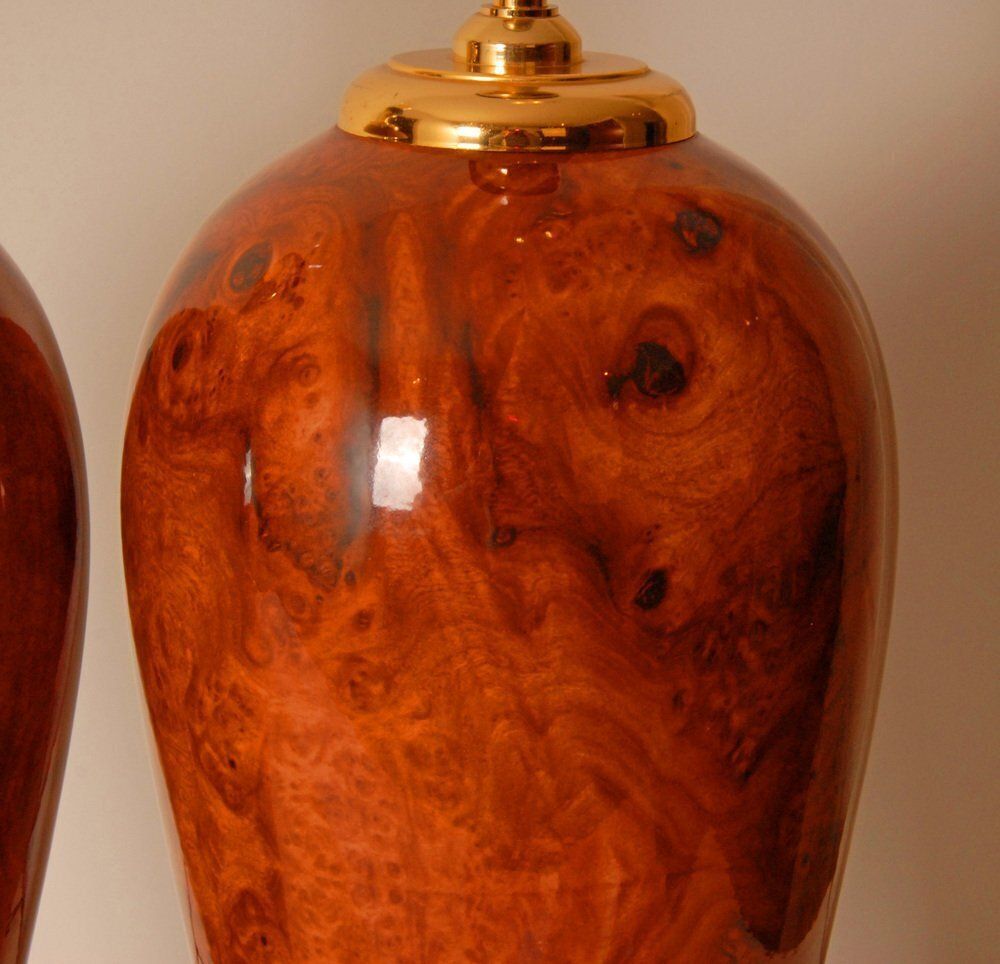 photo for sale Vintage French Table Lamps In Faux Wood From Maison Charles, 1970s, Set Of 2