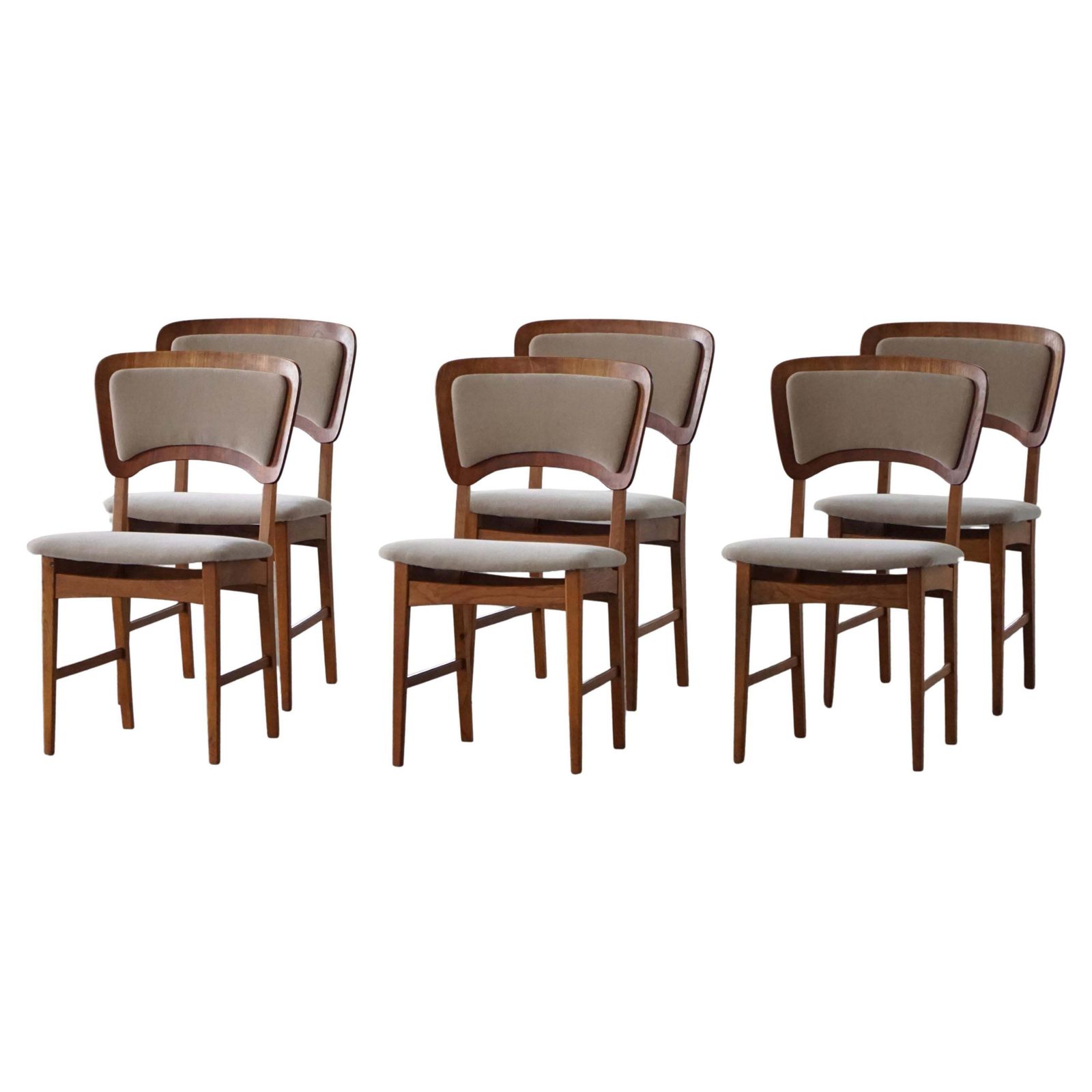 Danish Mid 20th Century, Set Of 6 Dining Chairs In Oak, Teak & Mohair, 1960s