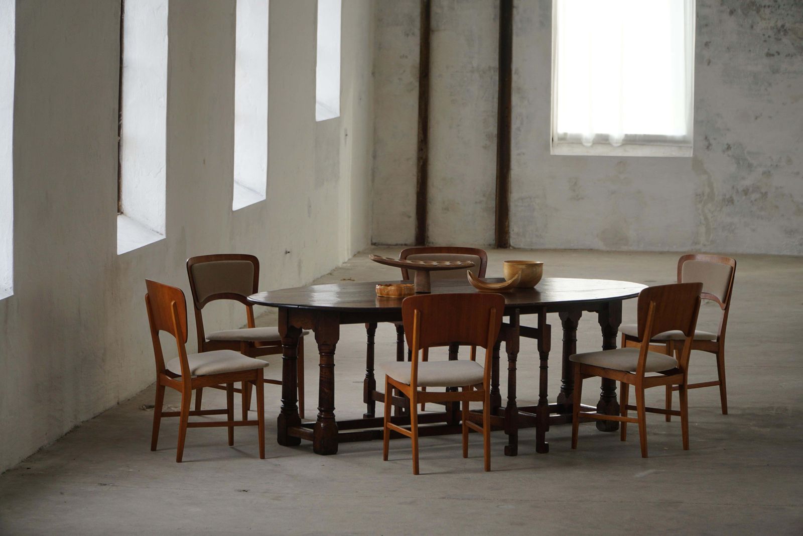 photo vinterior Danish Mid 20th Century, Set Of 6 Dining Chairs In Oak, Teak & Mohair, 1960s