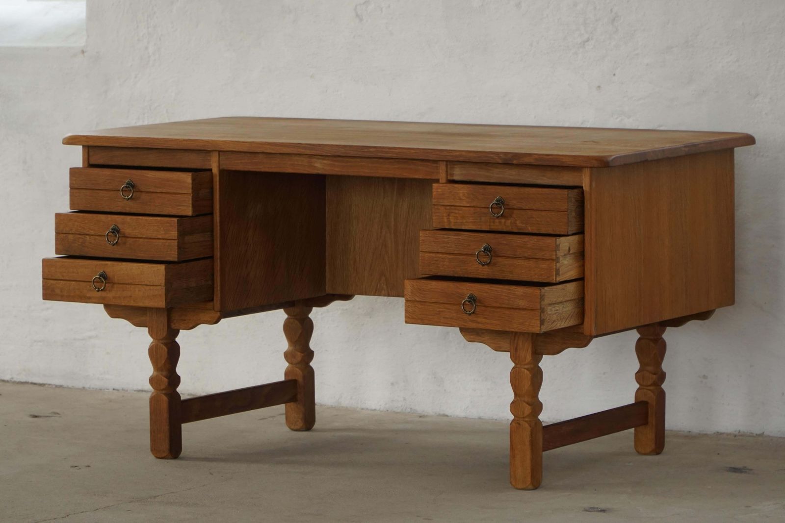 photo for sale Freestanding Desk In Oak By Henning Kjærnulf, Danish Mid Century Modern, 1950s