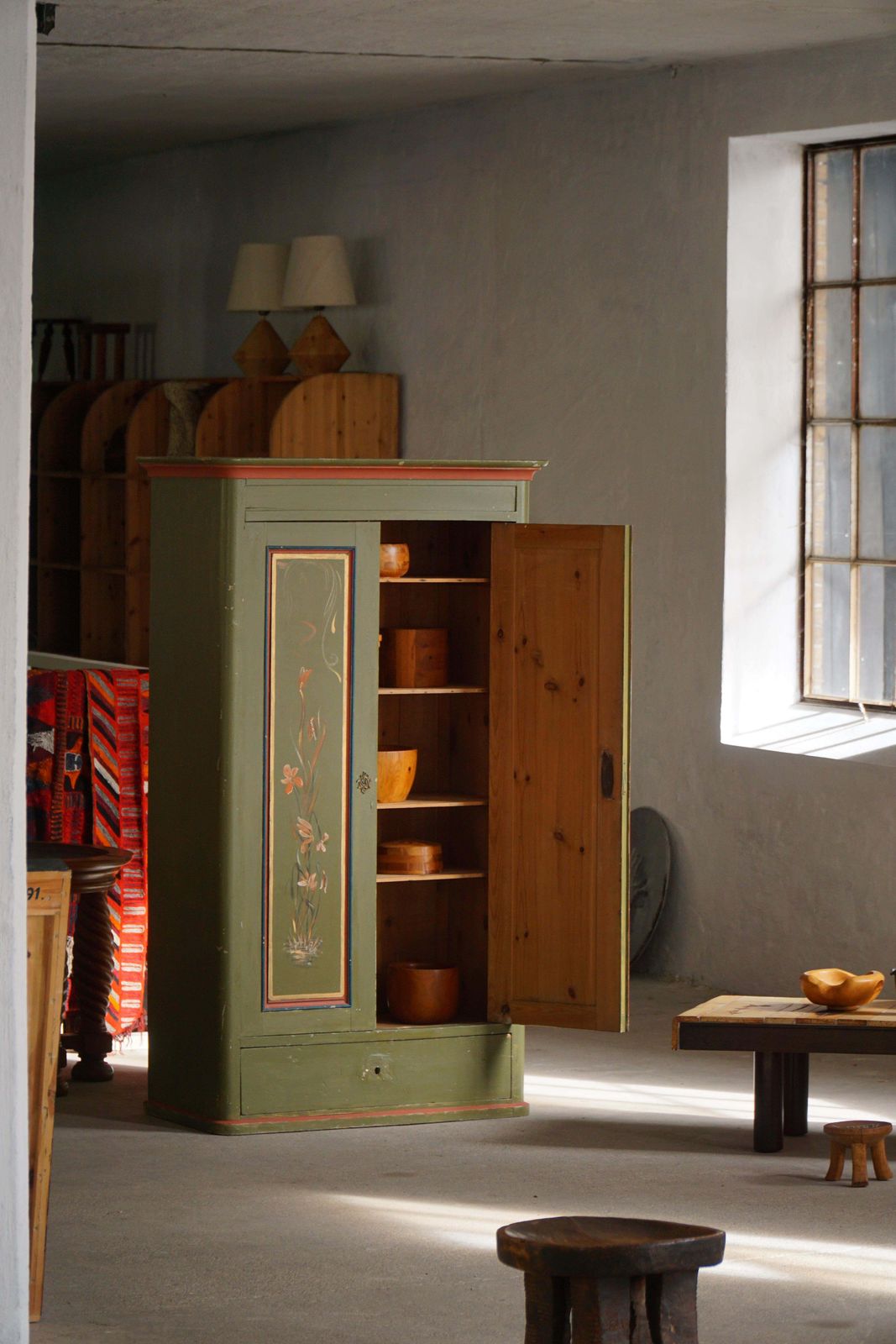 Antique Danish Painted Cabinet With Floral Motifs, Folk Art, 19th Century photo for sale
