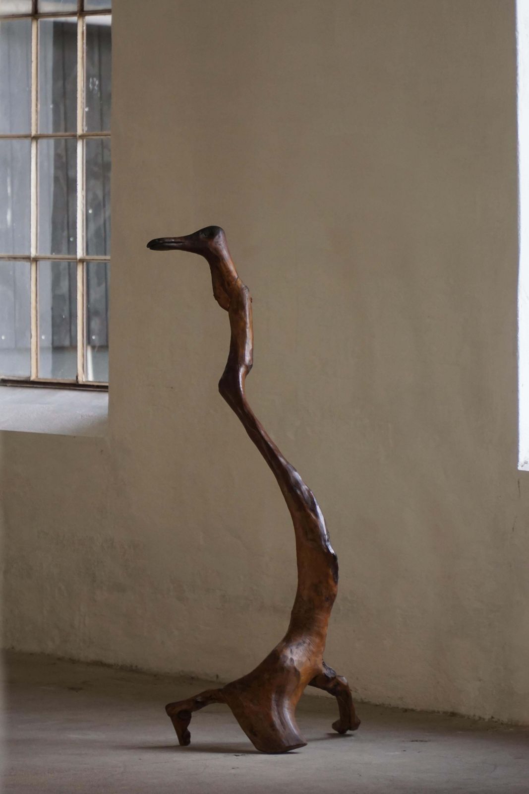 French Mid Century Abstract Wooden Sculpture, Organic Carved Bird Form, 1960s photo Art