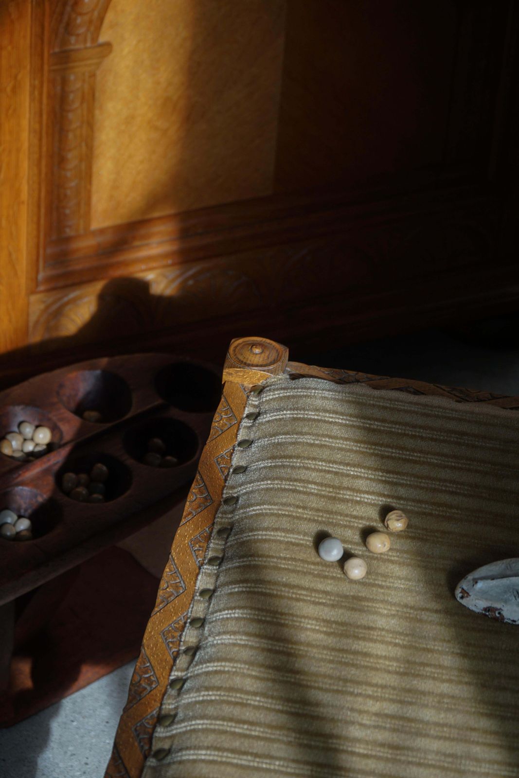 Decorative Hand Carved Wooden Mancala Game Board, African, Mid 20th Century photo vinterior