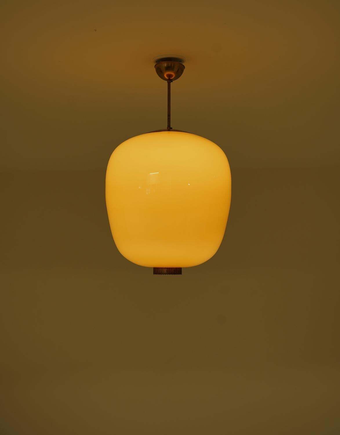 Xl Swedish Modern Brass And Glass Pendant photo vintage