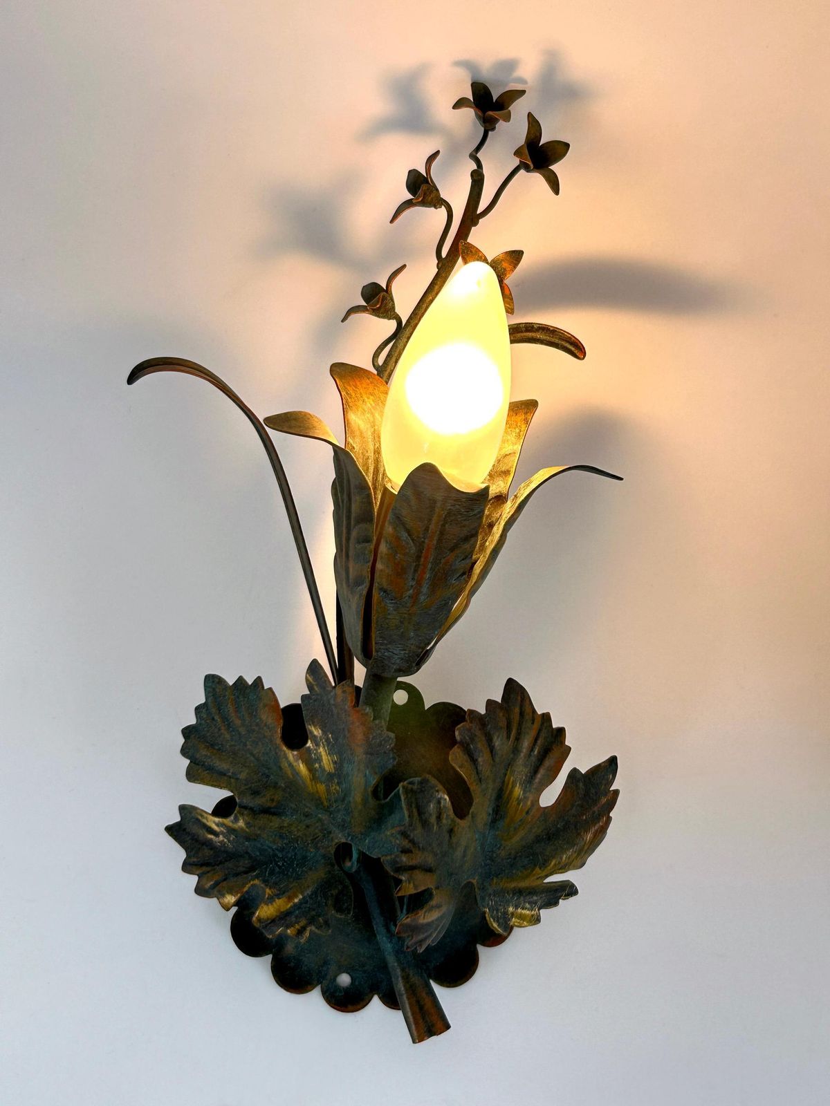 Set Of Two Elegant Vine Leaves Sconces By Honsel Leuchten Germany 1970s photo vintage
