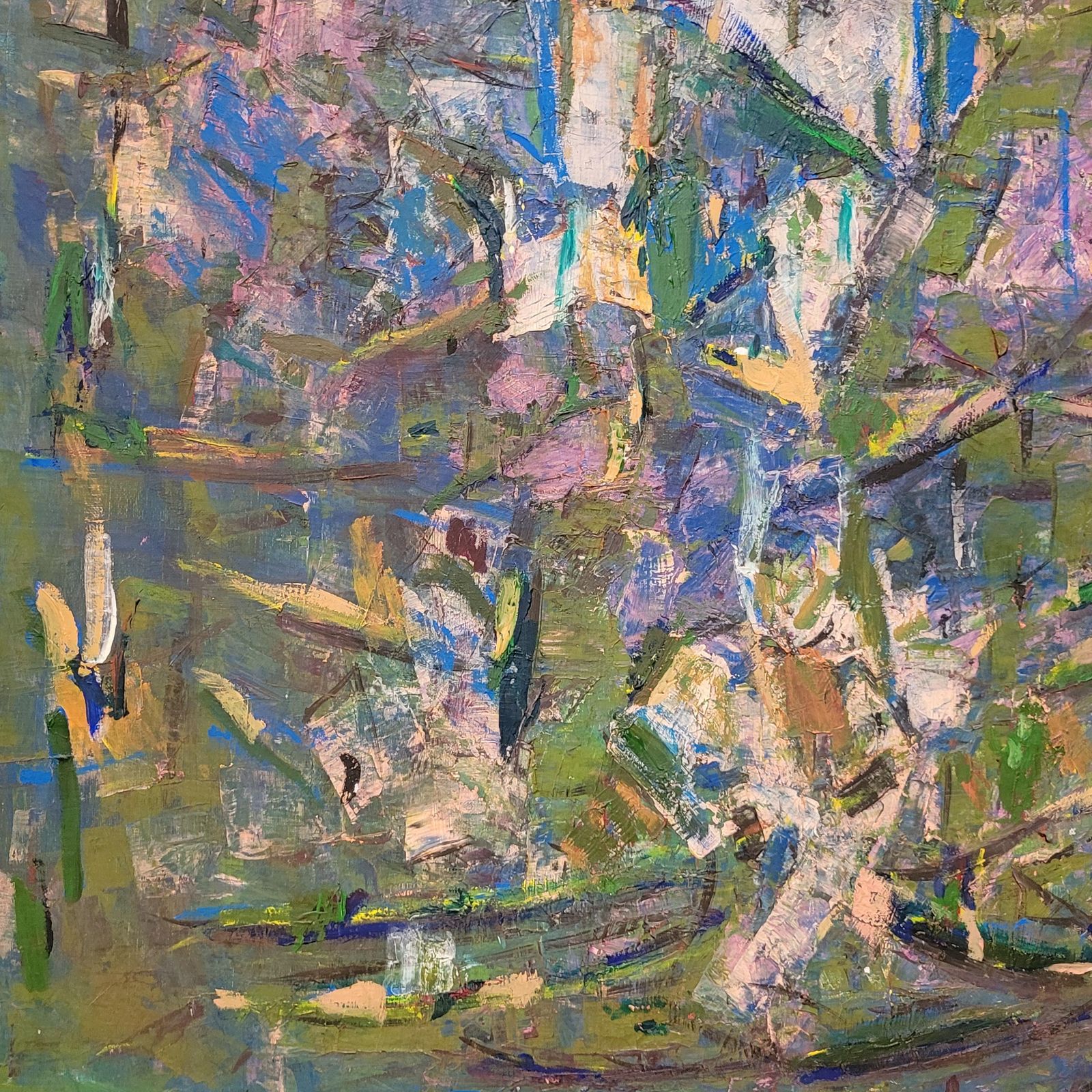 Large Abstract Expressionist Oil On Canvas Of Waterlilies, By Françoise Blanc 82.5x101cm photo for sale