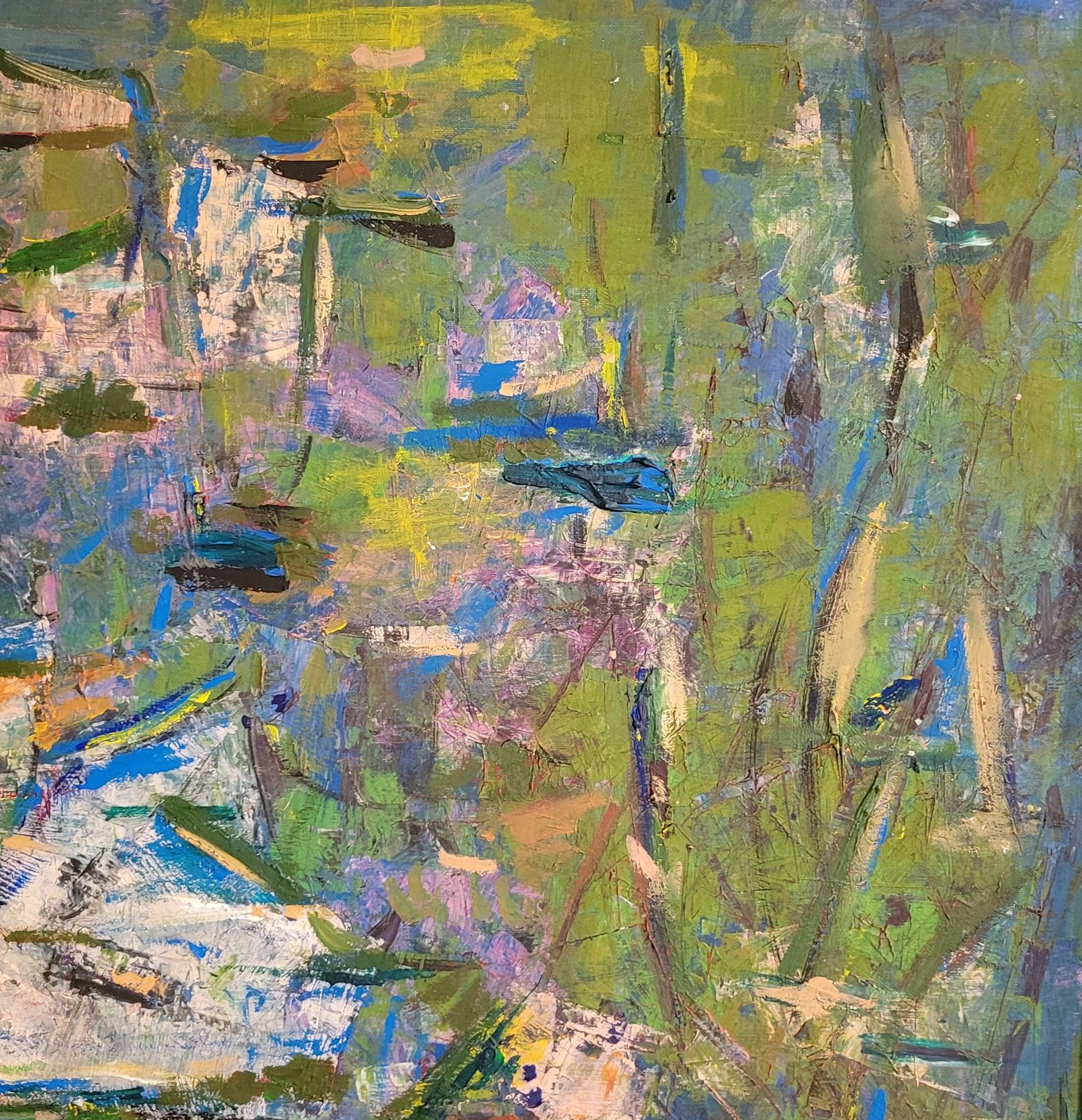Large Abstract Expressionist Oil On Canvas Of Waterlilies, By Françoise Blanc 82.5x101cm photo Art