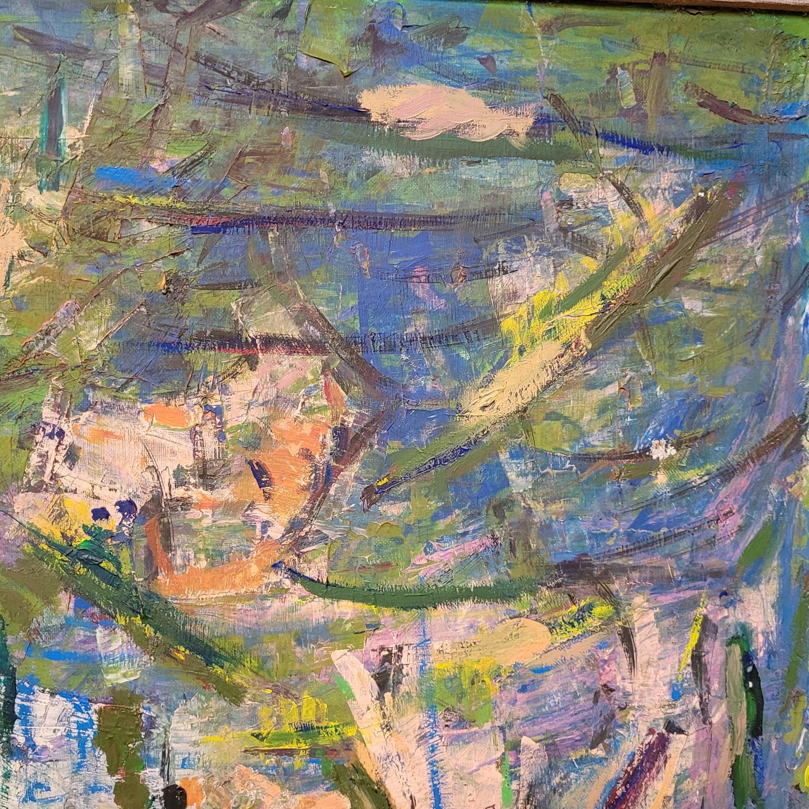 Large Abstract Expressionist Oil On Canvas Of Waterlilies, By Françoise Blanc 82.5x101cm photo vinterior