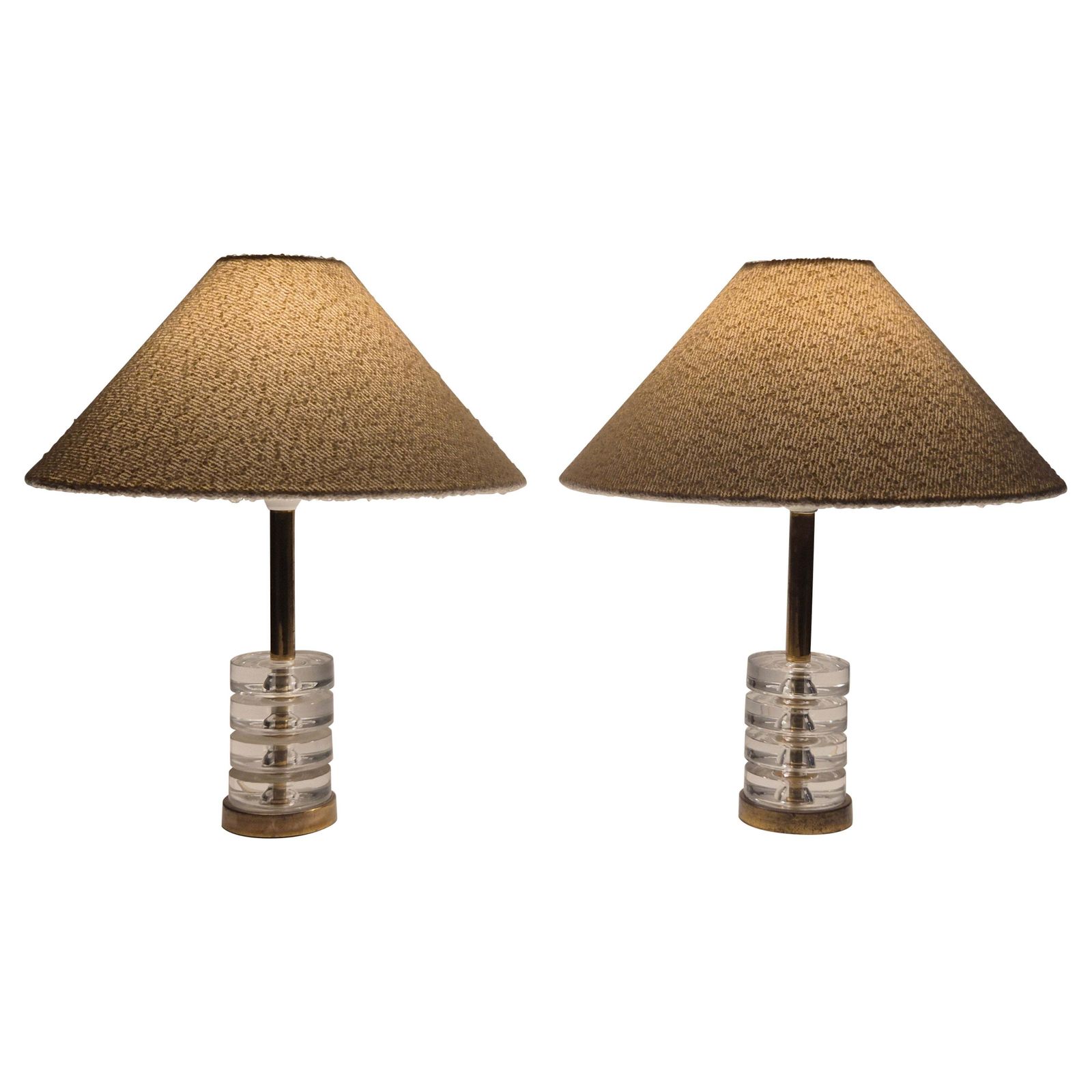 Timeless Pair Of Scandinavian Modern Table Lamps With Orrefors Glass And Brass