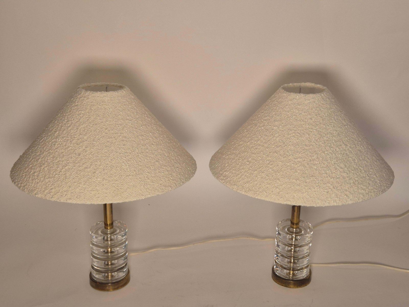 Timeless Pair Of Scandinavian Modern Table Lamps With Orrefors Glass And Brass photo for sale