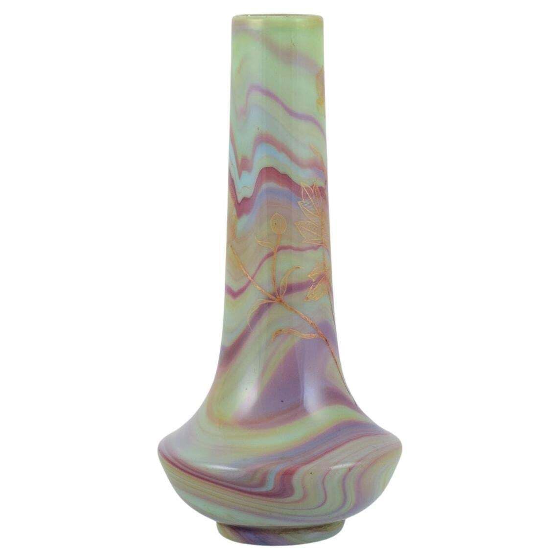 Sevres, French Art Glass Vase With Hand Painted Marble Decoration.