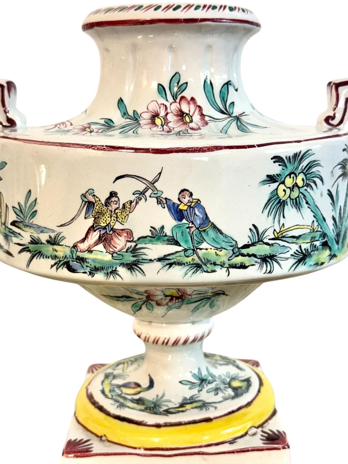 photo furniture Pair Of French Faience Hand Painted Chinoiserie Urns, 19th Century