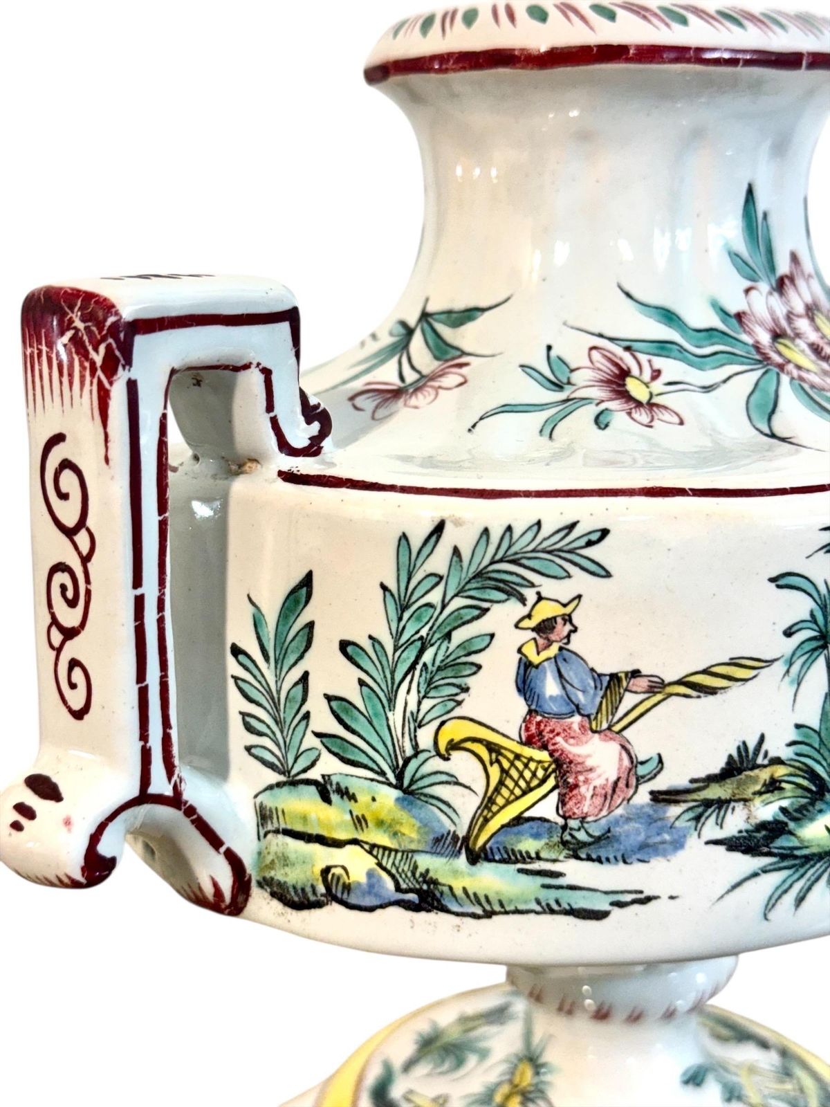 photo for sale Pair Of French Faience Hand Painted Chinoiserie Urns, 19th Century