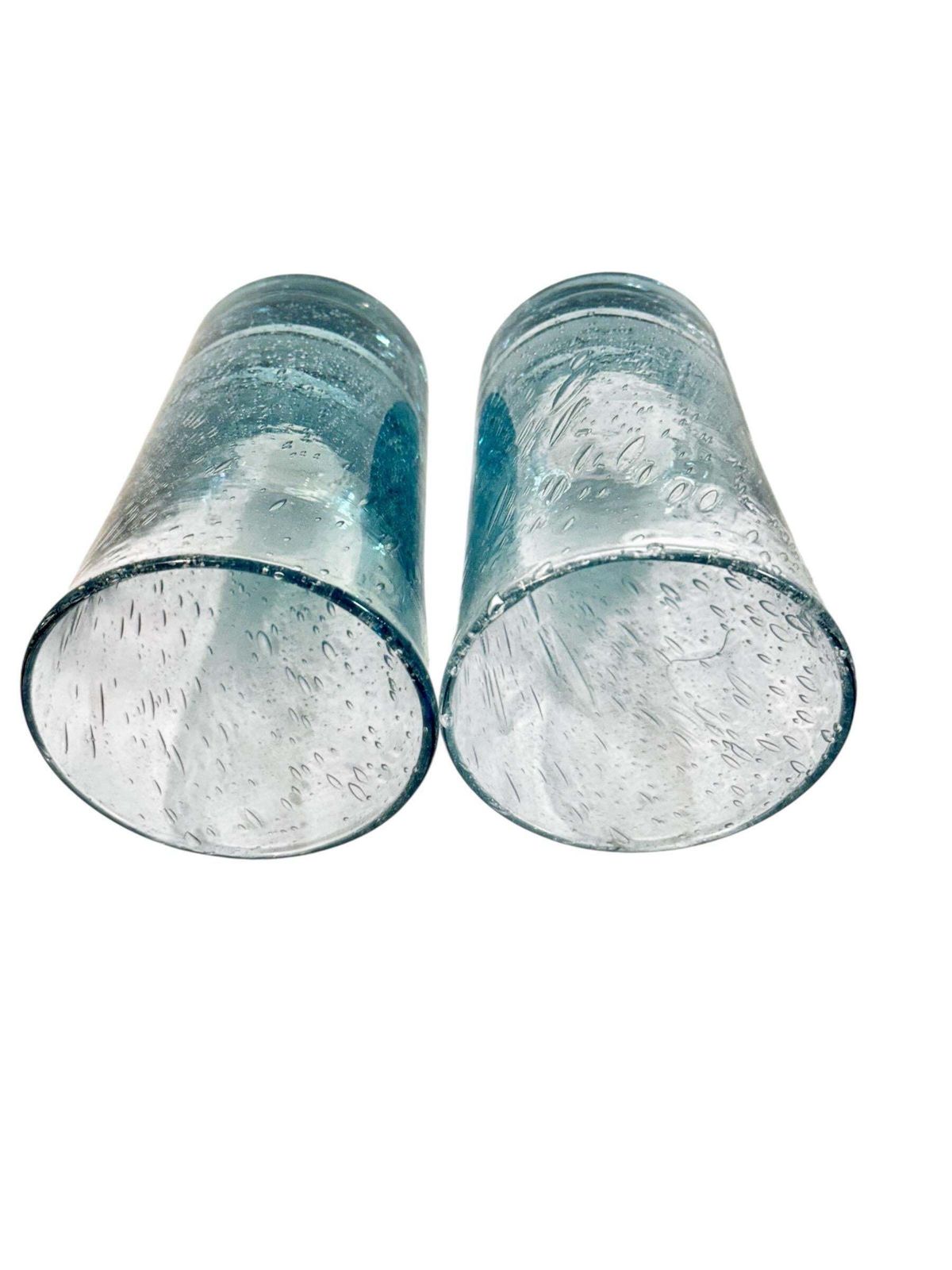 Home Decor Set Of Four Hand Blown Blue Bubble Glass Tumblers, 20th Century photo