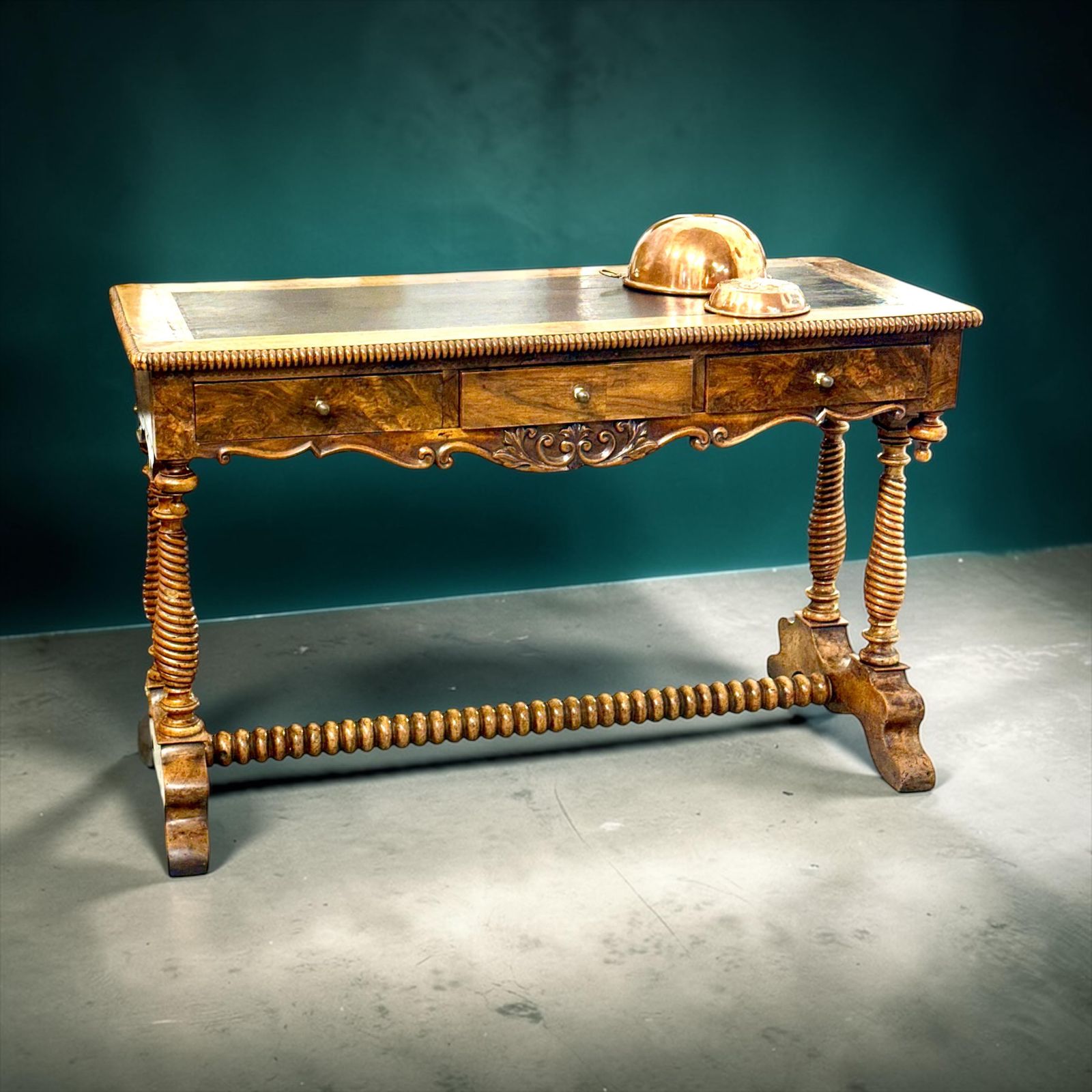 3002.0 19th Century French Walnut Writing Table With Barley Twist Legs photo