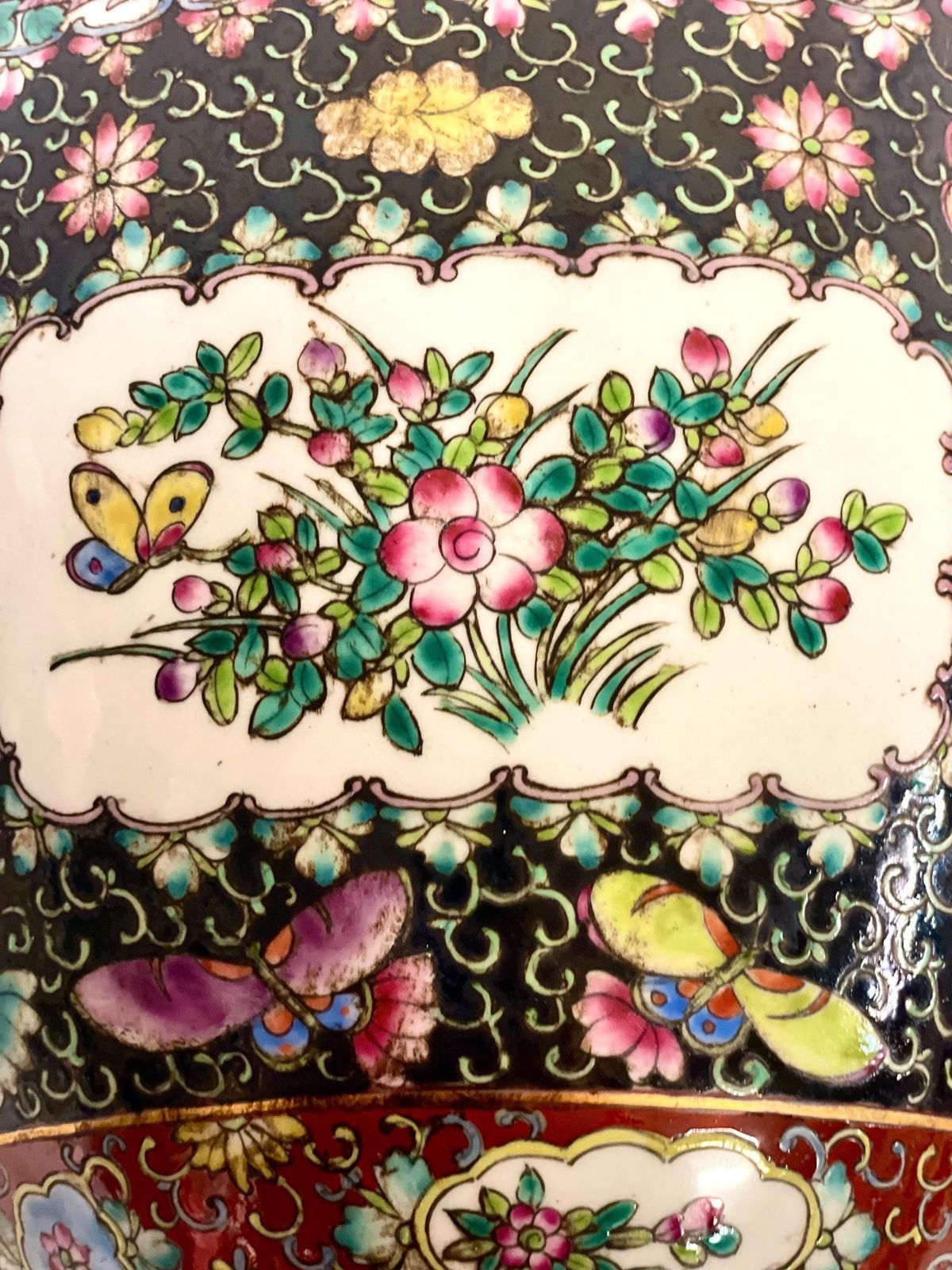 1426.0 Large Chinese Famille Noire Porcelain Vase With Birds And Floral Panels photo