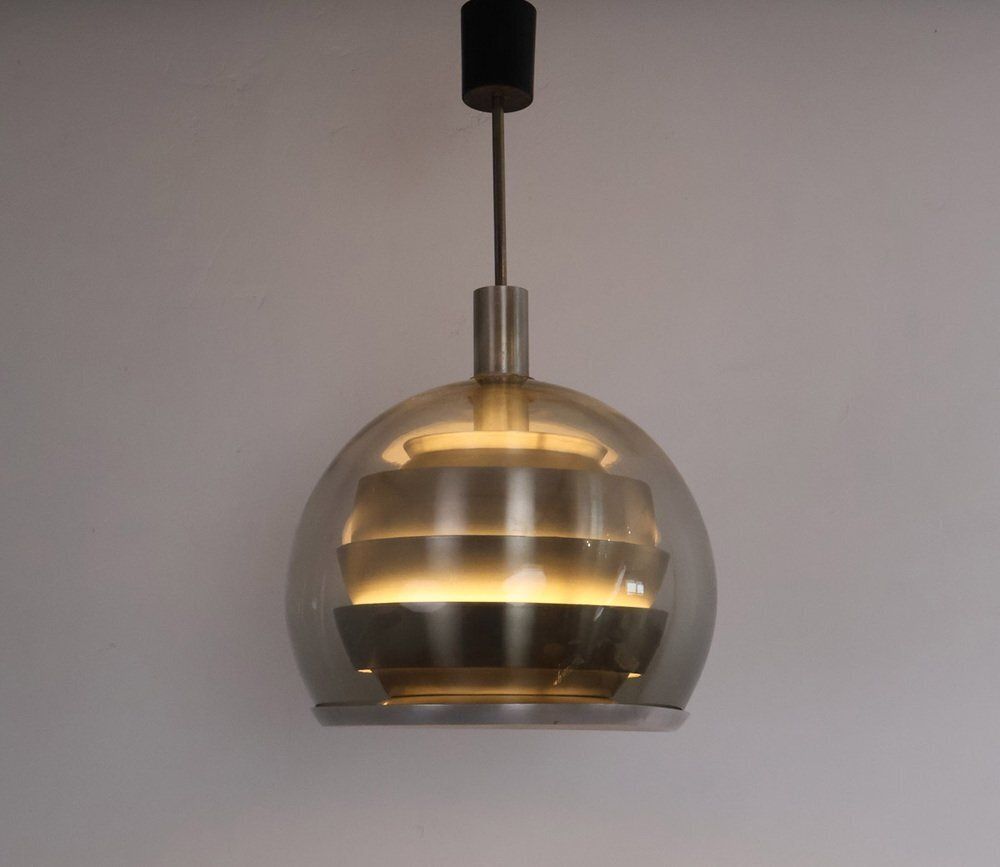 Doria Layered Pendant Lamp In Smoked Glass And Aluminium From Doria Leuchten, 1960s photo 411.0