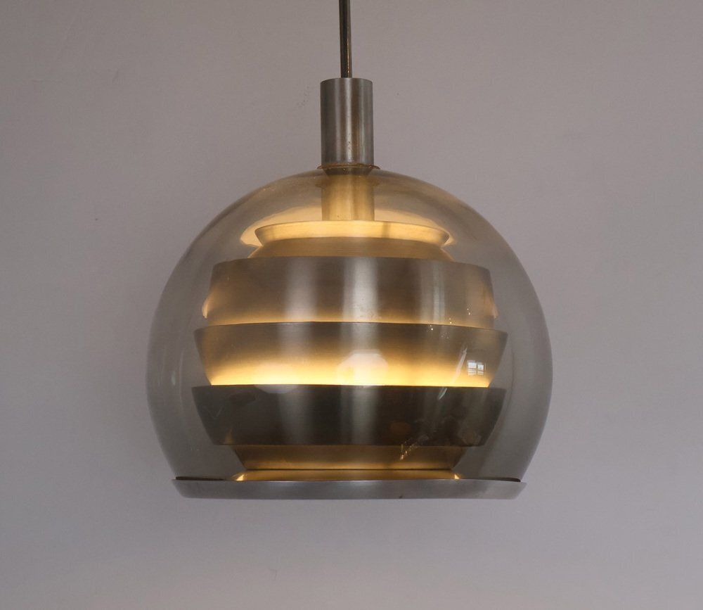 Doria Layered Pendant Lamp In Smoked Glass And Aluminium From Doria Leuchten, 1960s photo buy