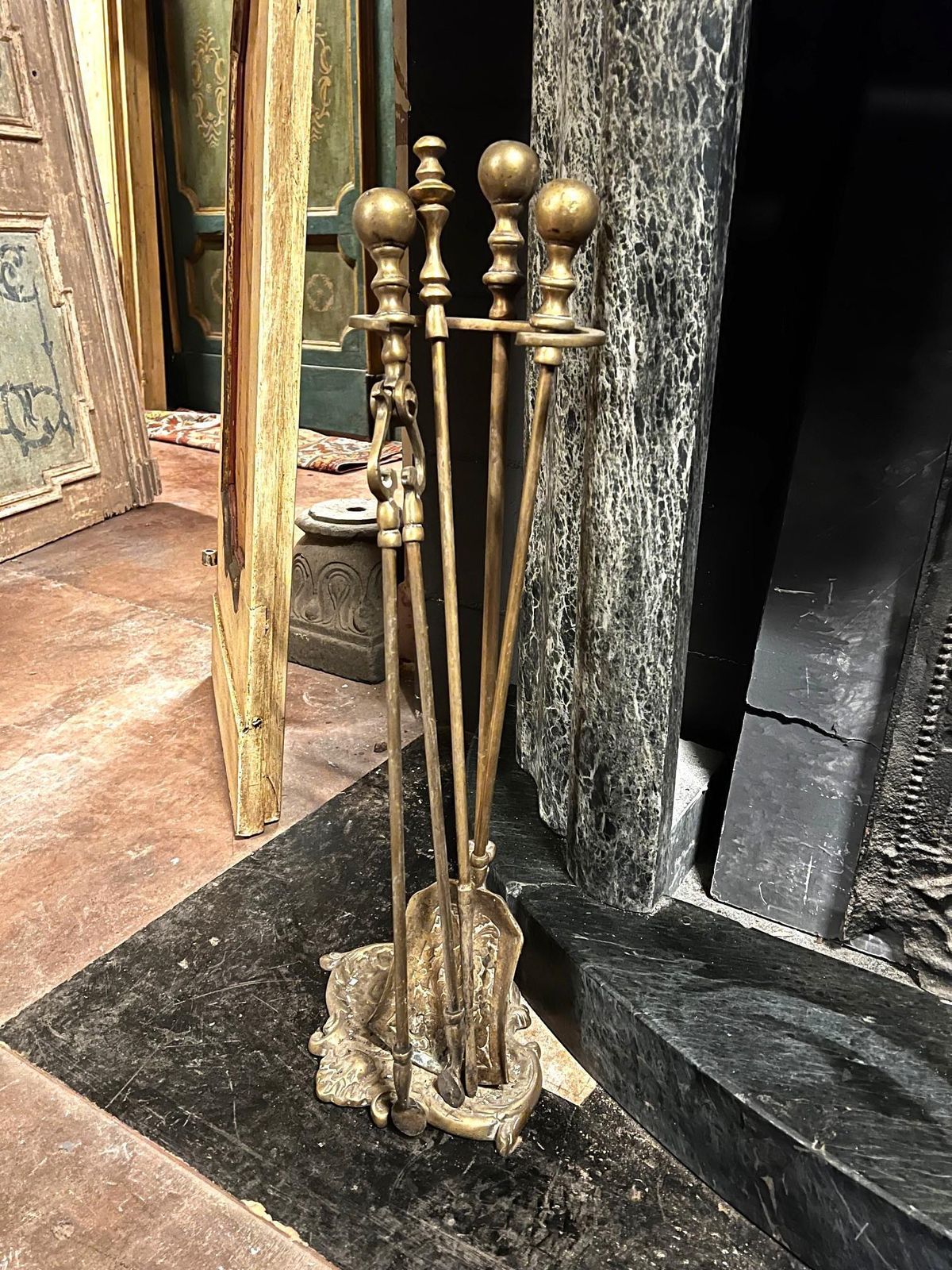 Set Of Gilded Bronze Fireplace Tools, Italy photo furniture