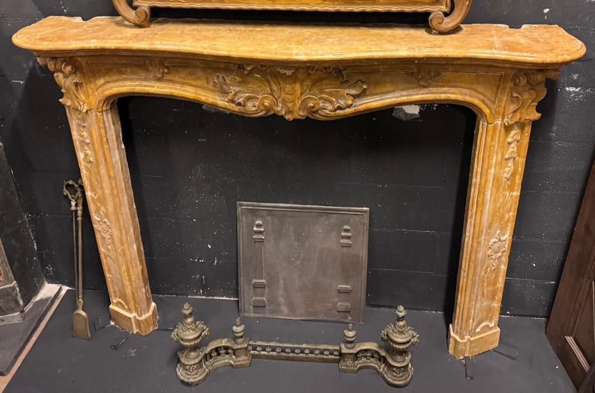 Siena Yellow Marble Fireplace Frame, Carved, Italy photo for sale