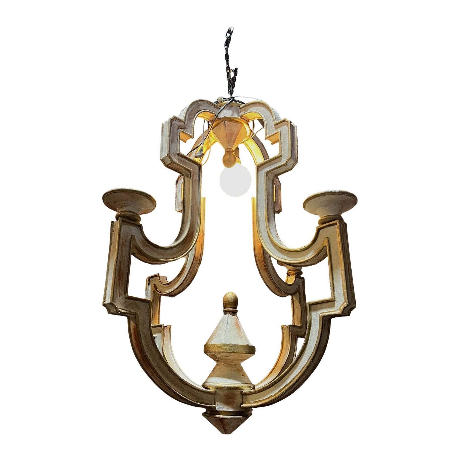 Carved And Gilded Wooden Pendant Chandelier, Italy