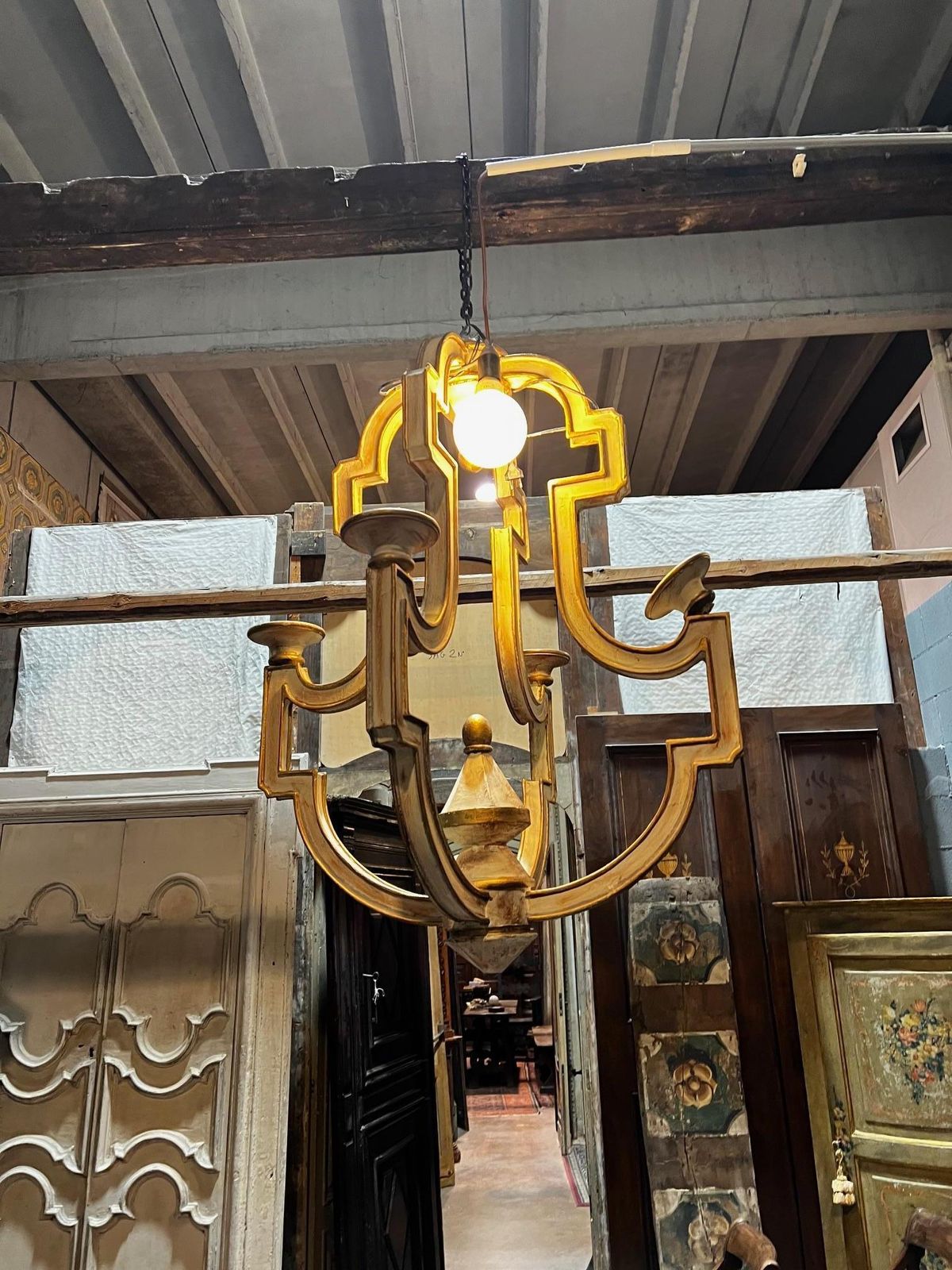 Carved And Gilded Wooden Pendant Chandelier, Italy photo vinterior