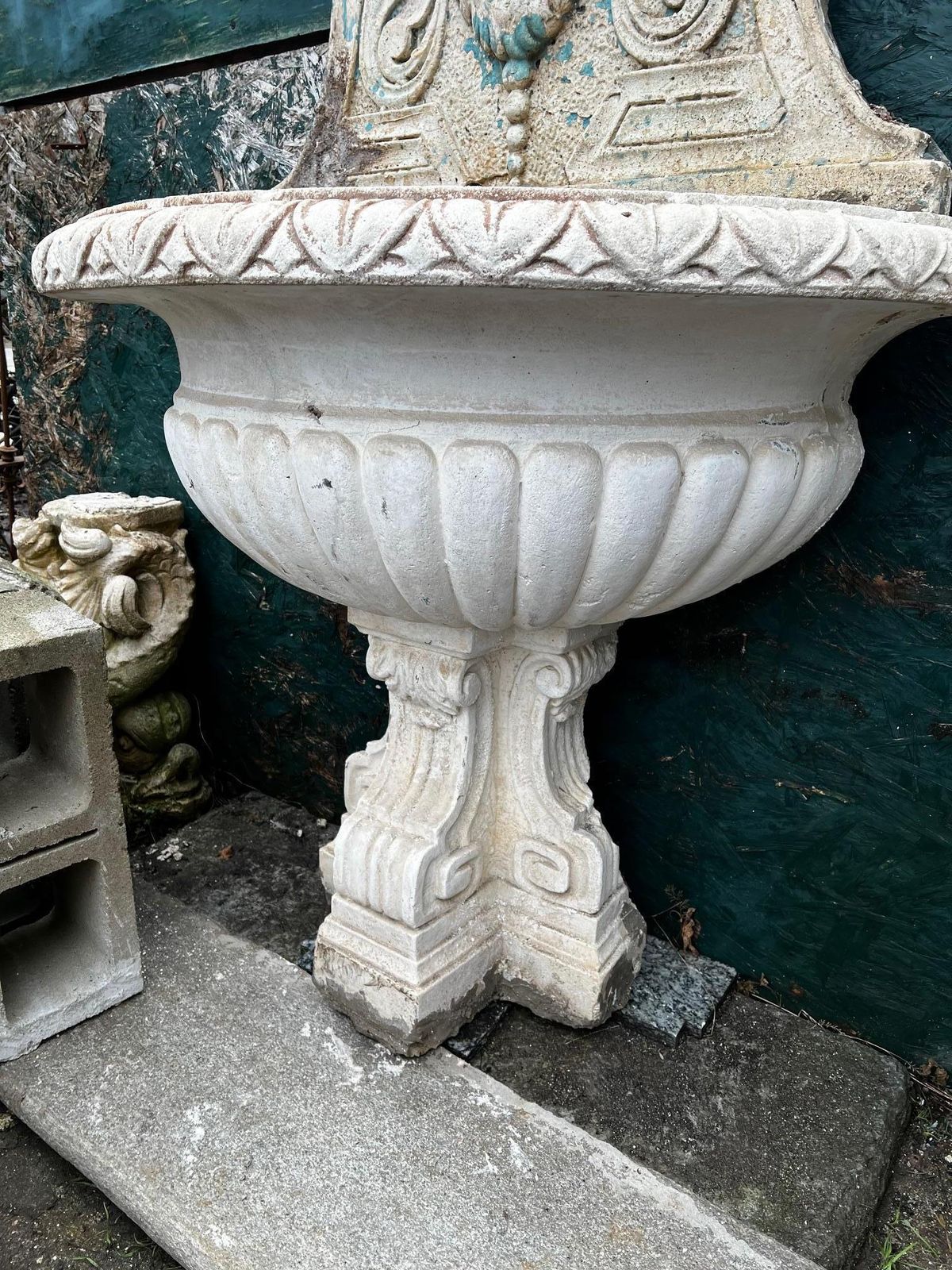 Composite Stone Wall Fountain With Mask And Basin, Italy photo vintage