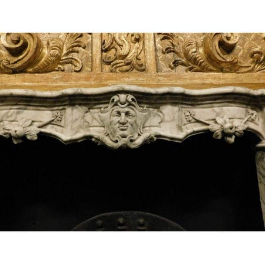 Huge White Marble Fireplace Mantel, Richly Carved With Mask And Friezes, Italy photo for sale