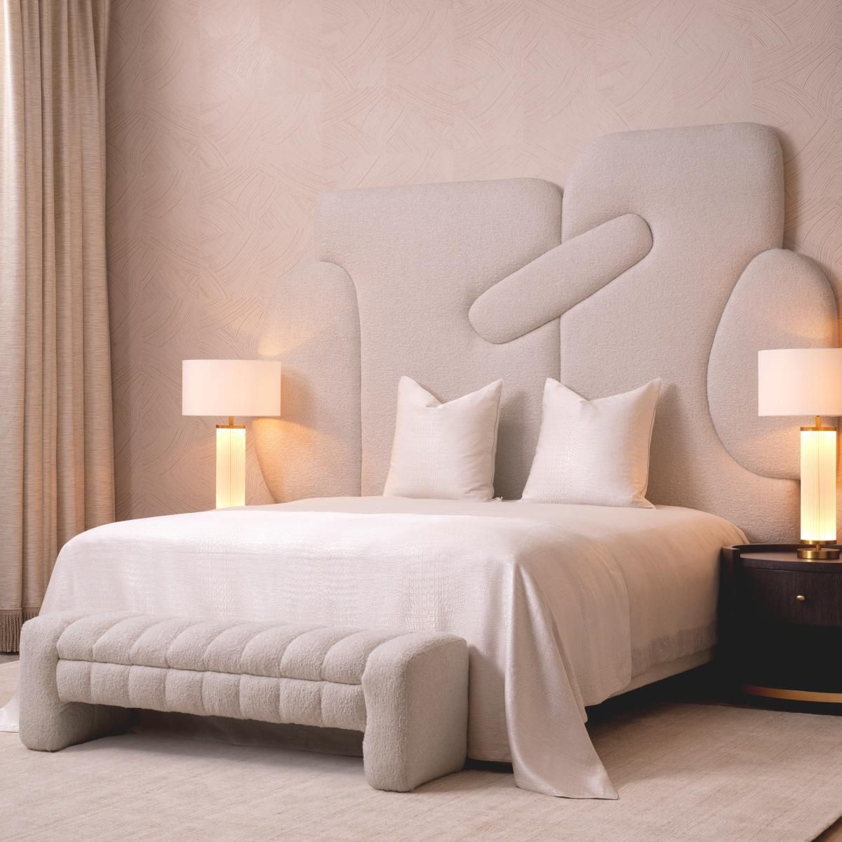 Off White Fabric Upholstered Headboard photo for sale